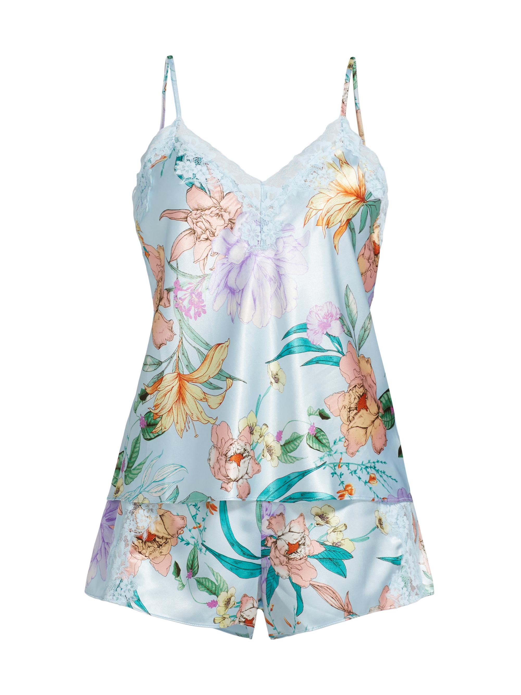 In Bloom Women's Josie 2-Piece Lace-TrimmedFloral Satin Camisole Set - Sky Blue