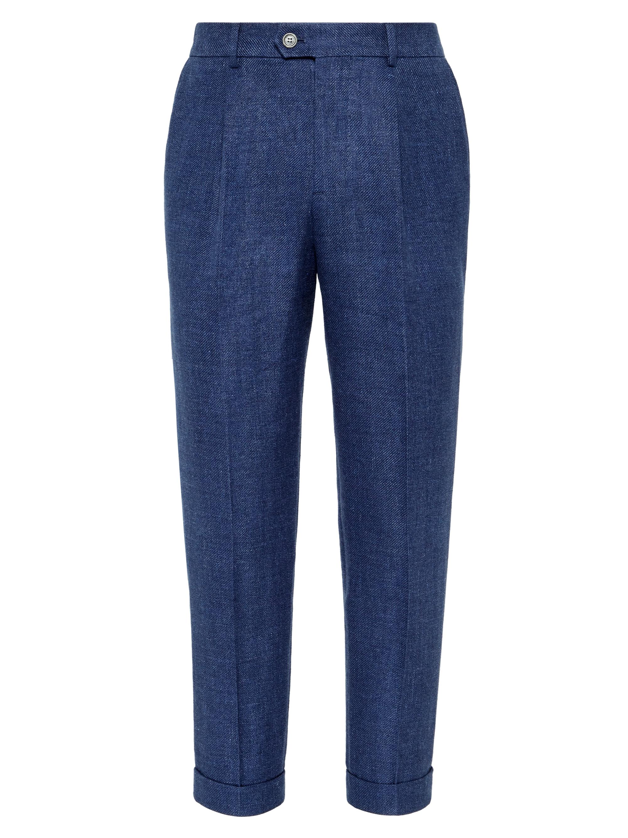 Brunello Cucinelli Men's Linen, Wool and Silk Diagonal Leisure Fit Trousers - Indigo