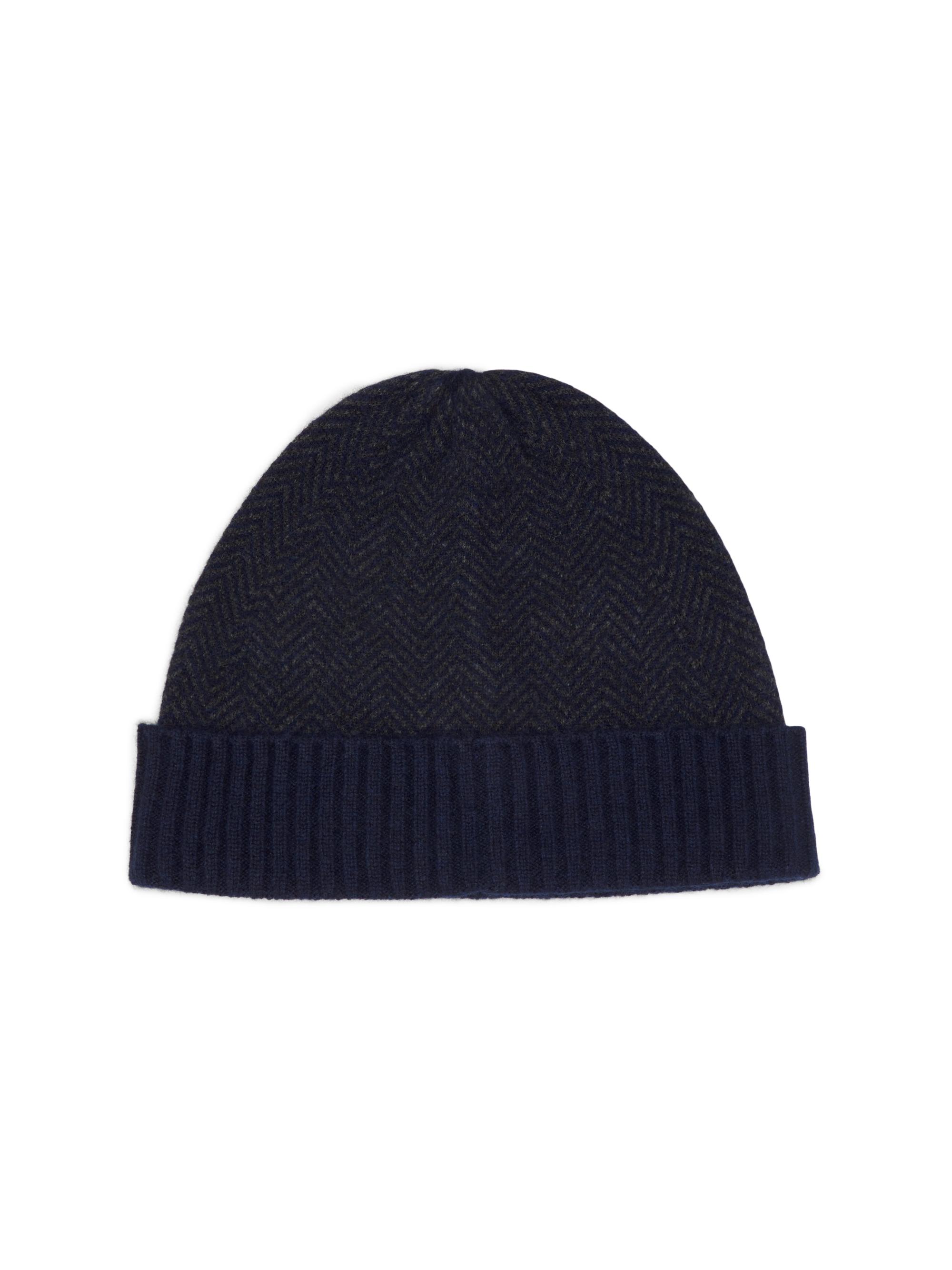Robert Barakett Men's Herringbone Cashmere Cuffed Hat - Navy