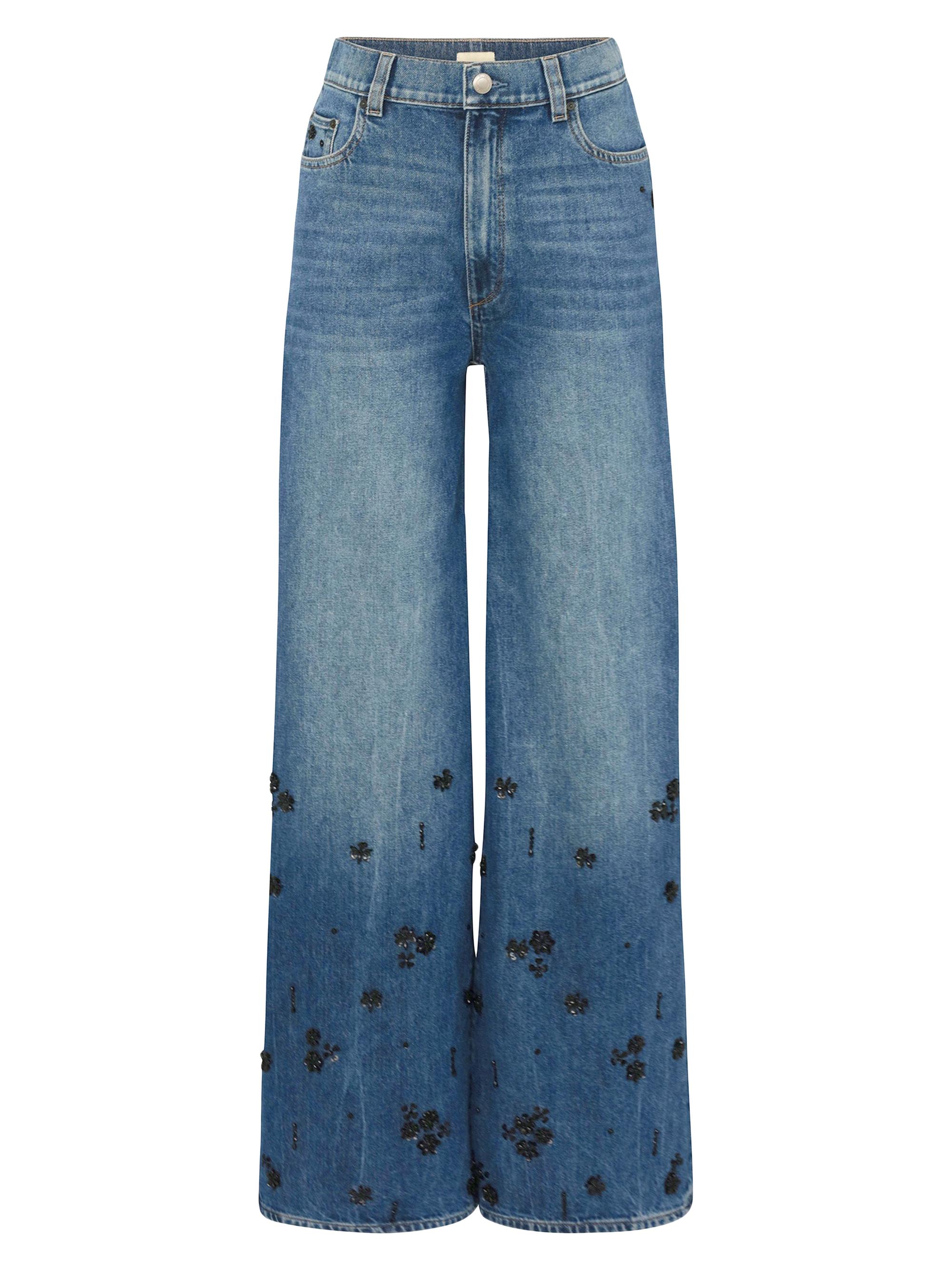 DL1961 Premium Denim Women's Hepburn Wide Leg High Rise Embellished Jeans - Embellished