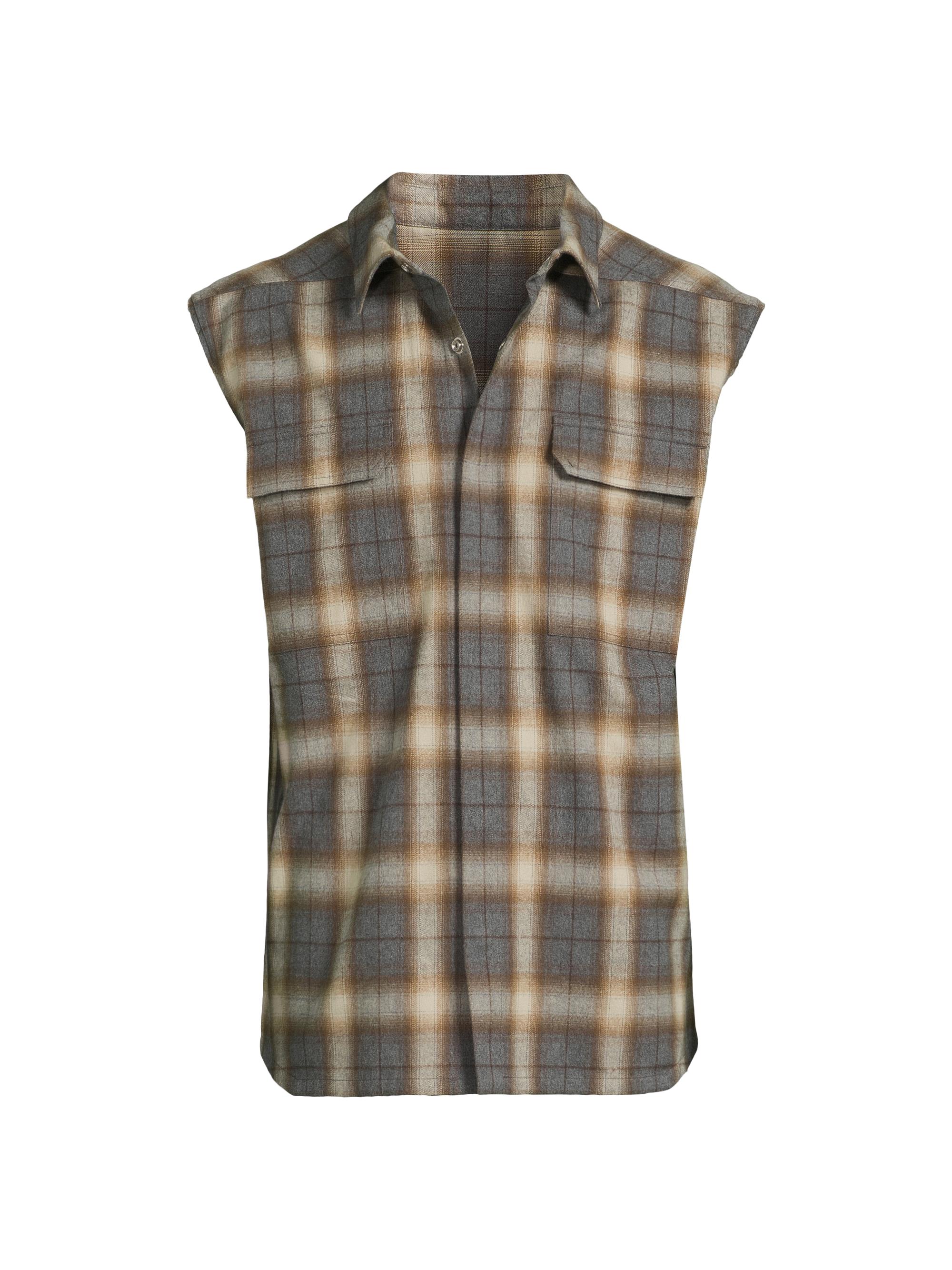 Rick Owens Men's Plaid Cotton Sleeveless Shirt - Grey Plaid