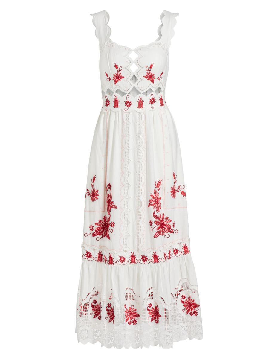 Farm Rio Richelieu Sunflower Linen-Blend Midi-Dress | Saks Fifth Avenue