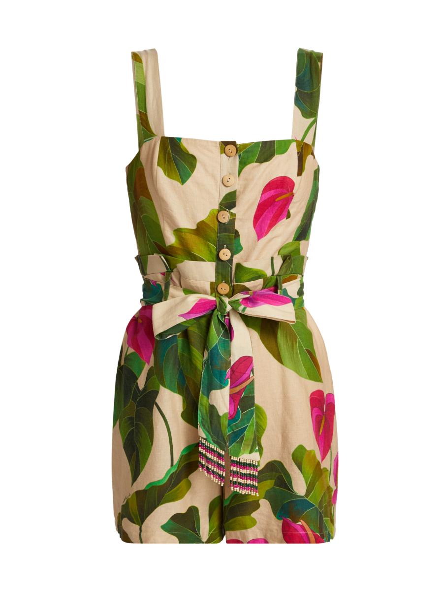 Farm Rio Women's Anthurium Leaves Sand Romper In Multi