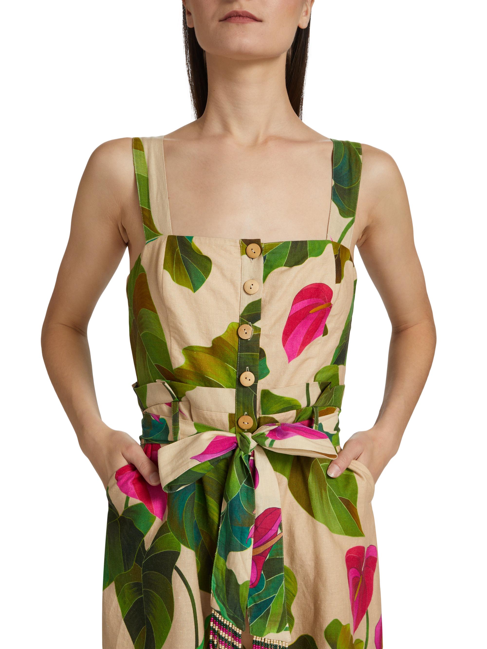 chinese dress ladies Shop the Anthurium Leaves Sand Cotton Mini Dress