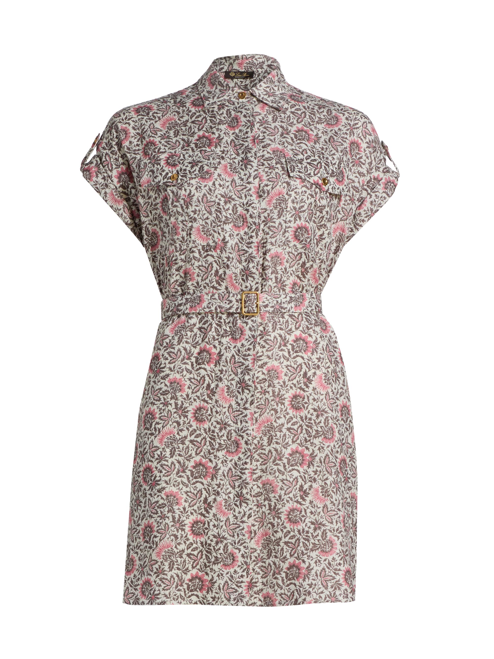 Loro Piana Women's Idris Printed Twill Shirtdress - Chalk Graphite Powder Dahlia