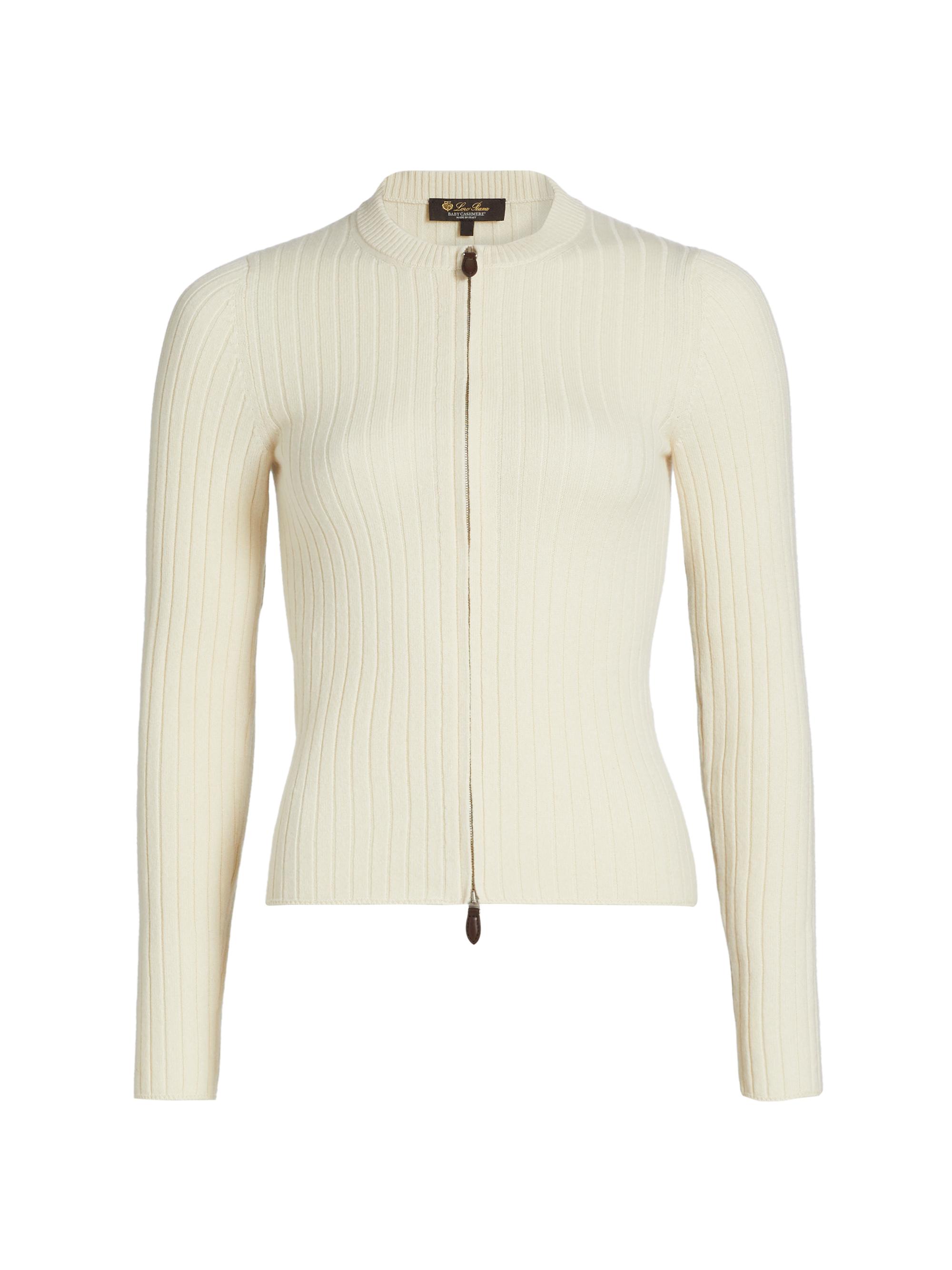 Loro Piana Women's Coste Baby Cashmere Bomber Sweater - White Snow