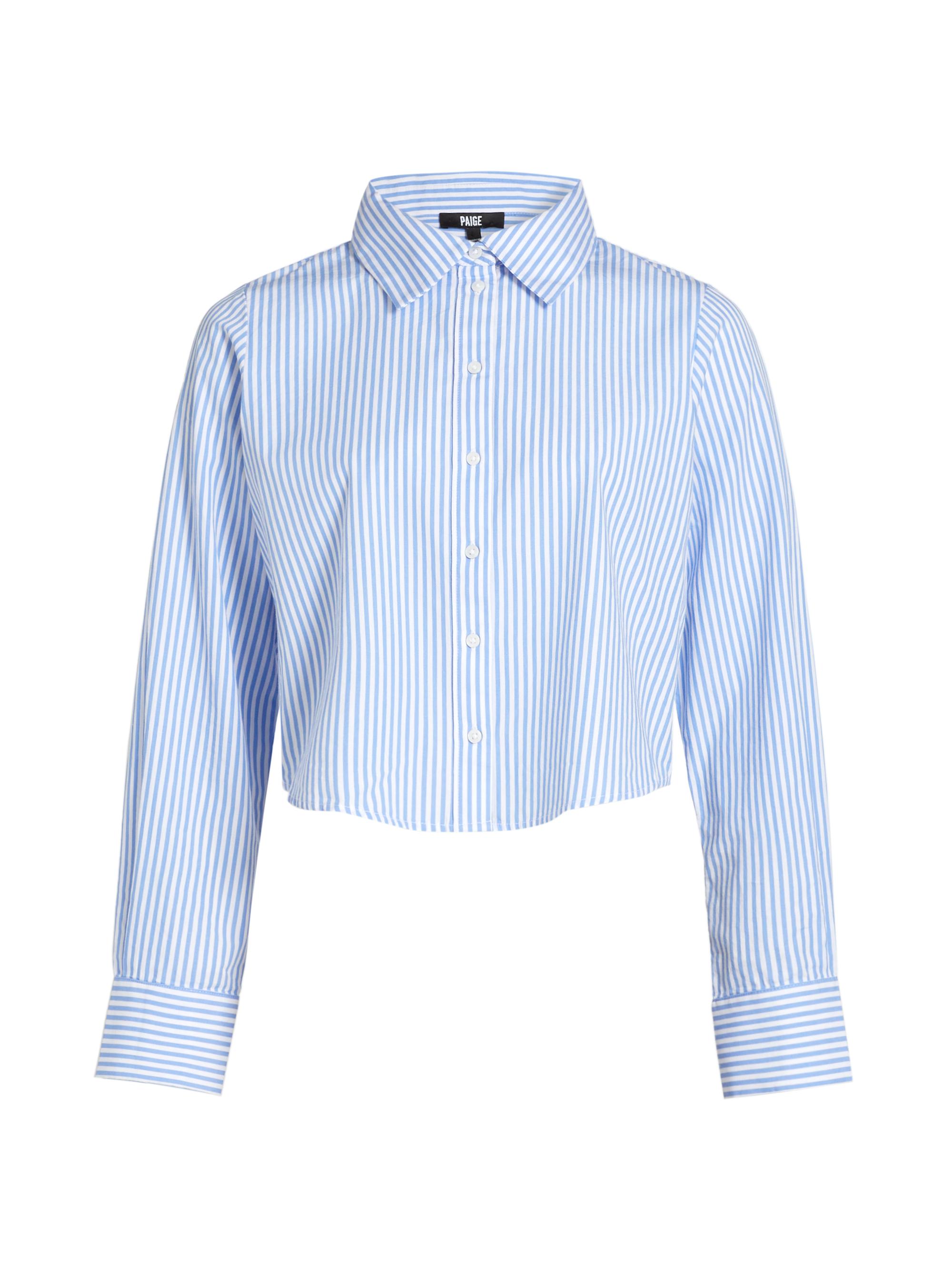 Paige Doreen Striped Cotton Button-Front Crop Shirt | Saks
