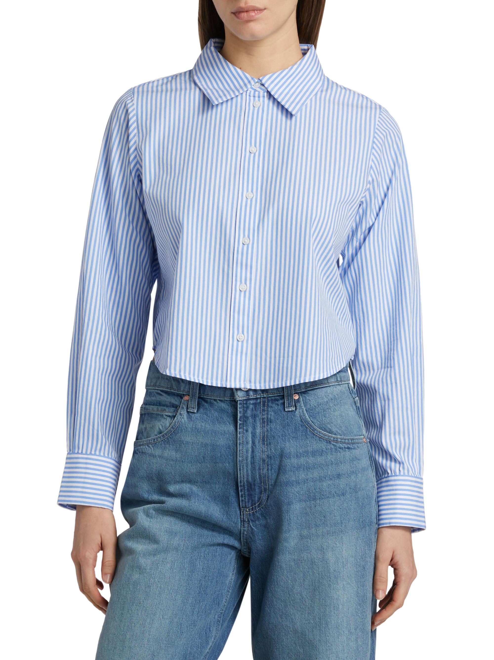 Paige Doreen Striped Cotton Button-Front Crop Shirt | Saks