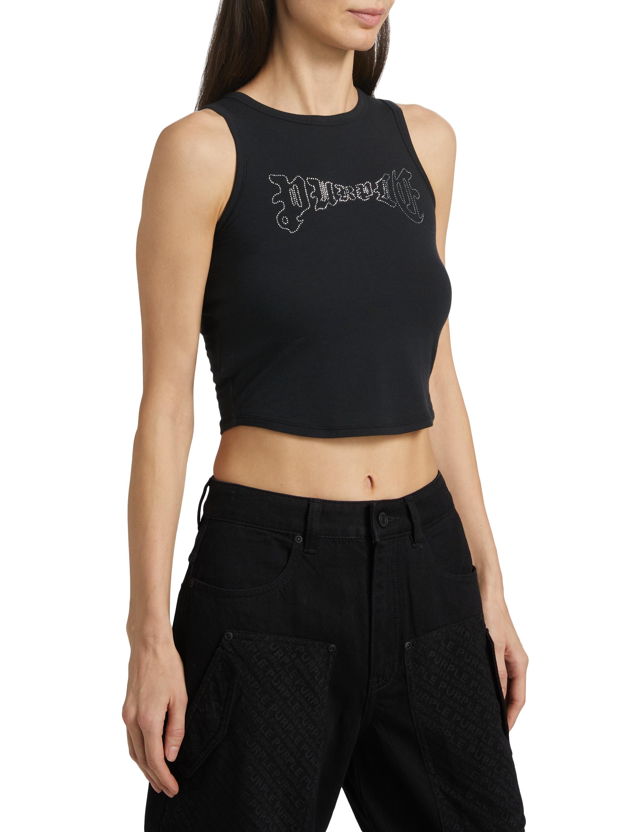 Purple Brand Rhinestone Logo Jersey Crop Tank | Saks Fifth