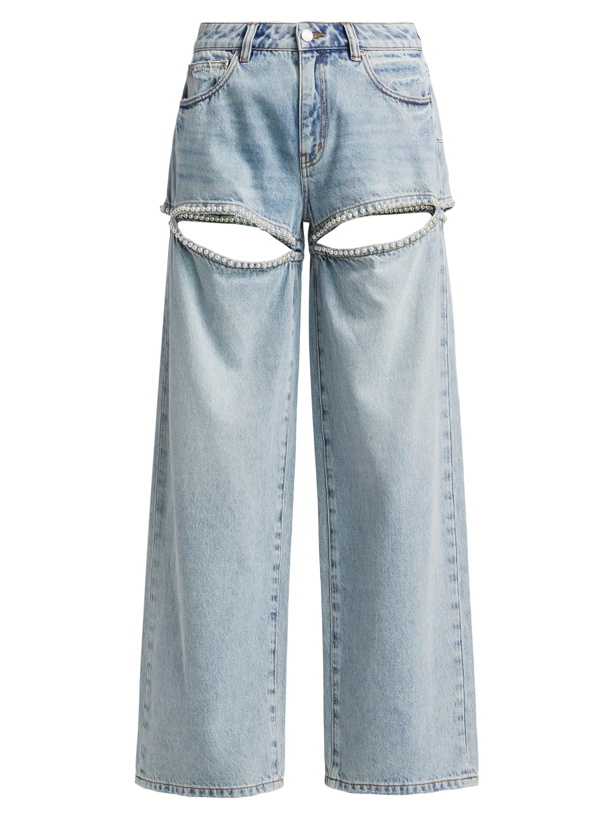 Purple Brand Women's Baggy Pearl-Embellished Cut-Out Jeans - Light Indigo