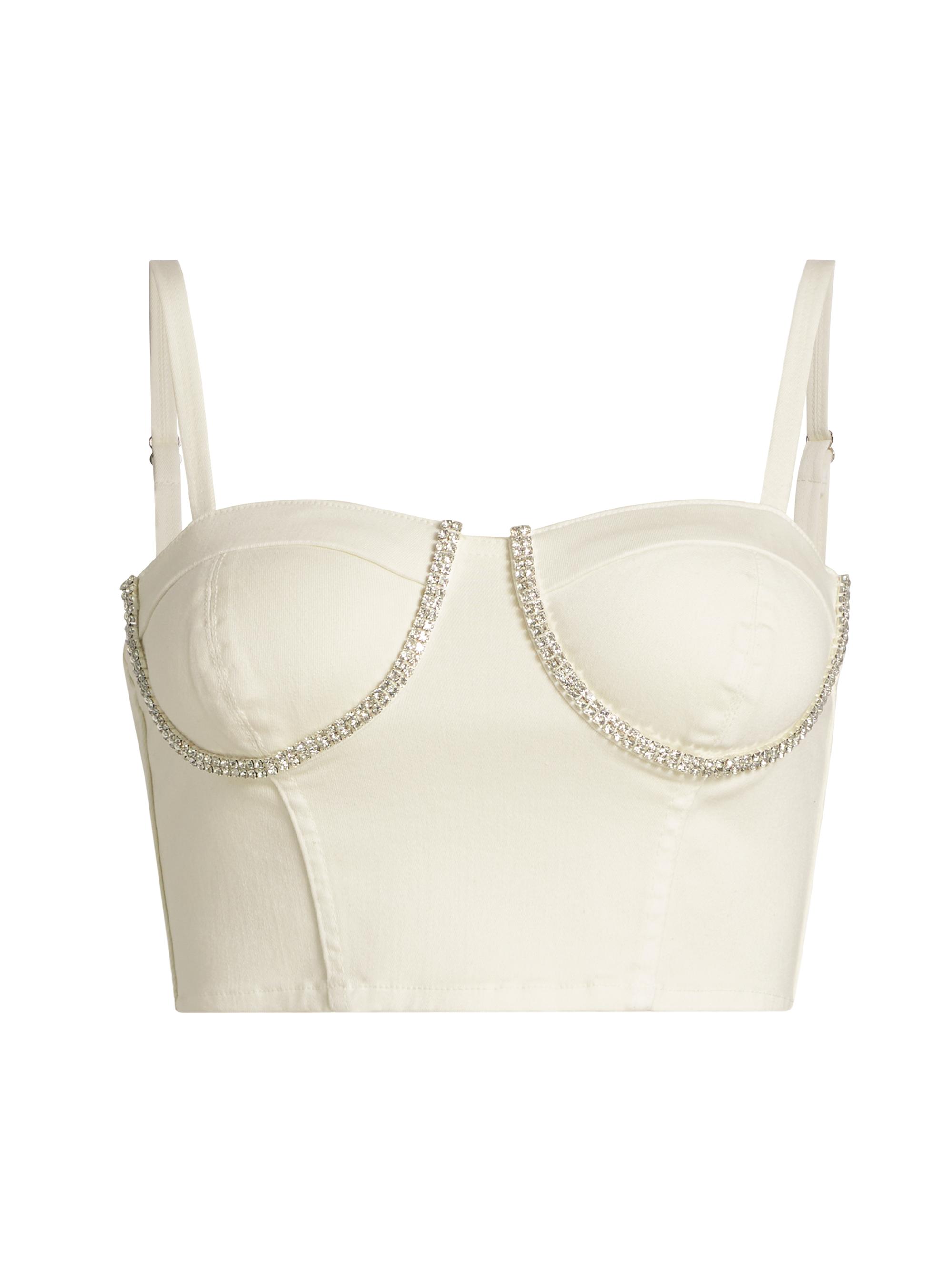 Purple Brand Women's Corsette Rhinestone-Embellished Crop Top - Off White