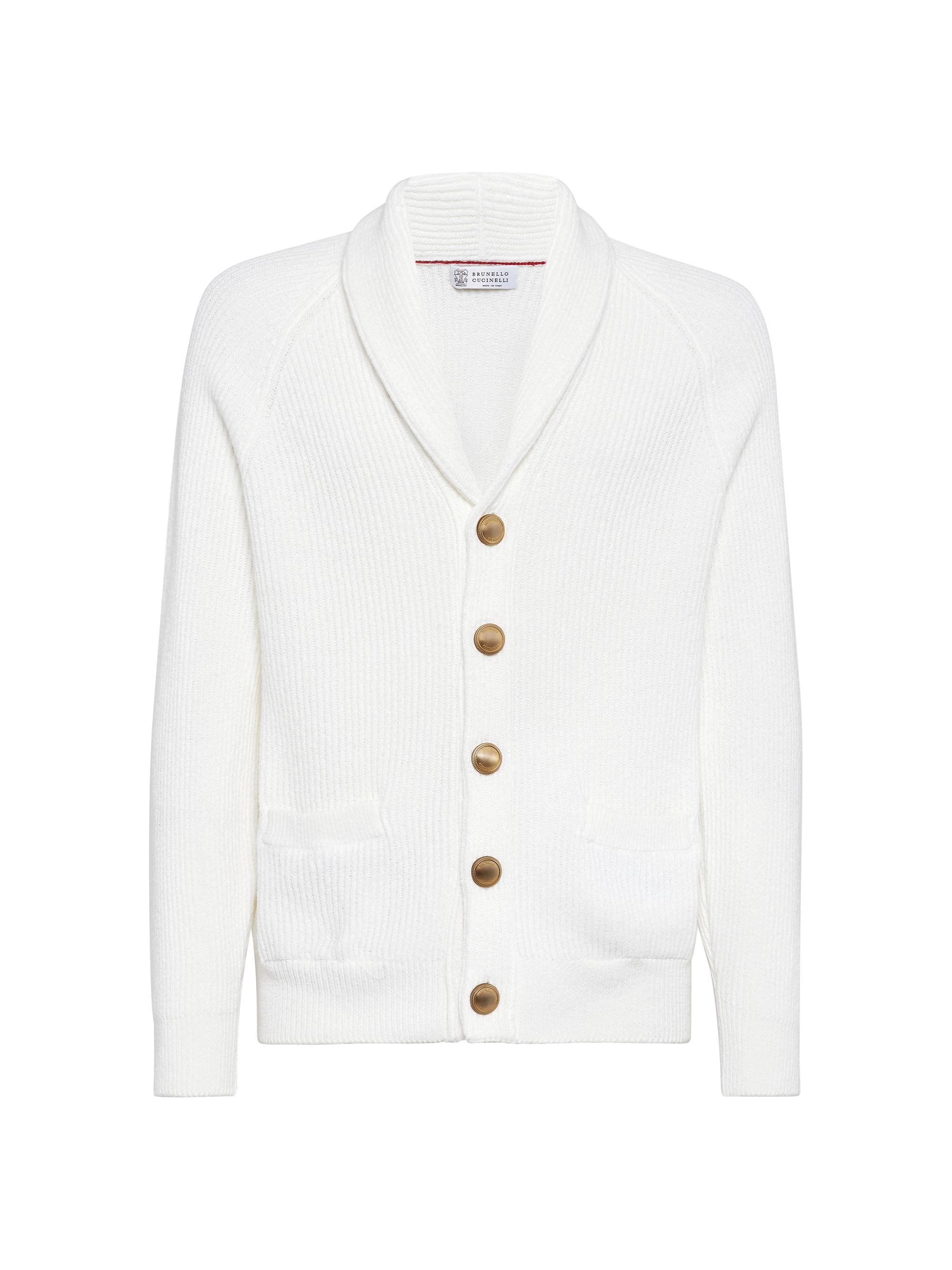 Brunello Cucinelli Men's Malfile Cotton English Rib Cardigan with Metal Buttons - Panama