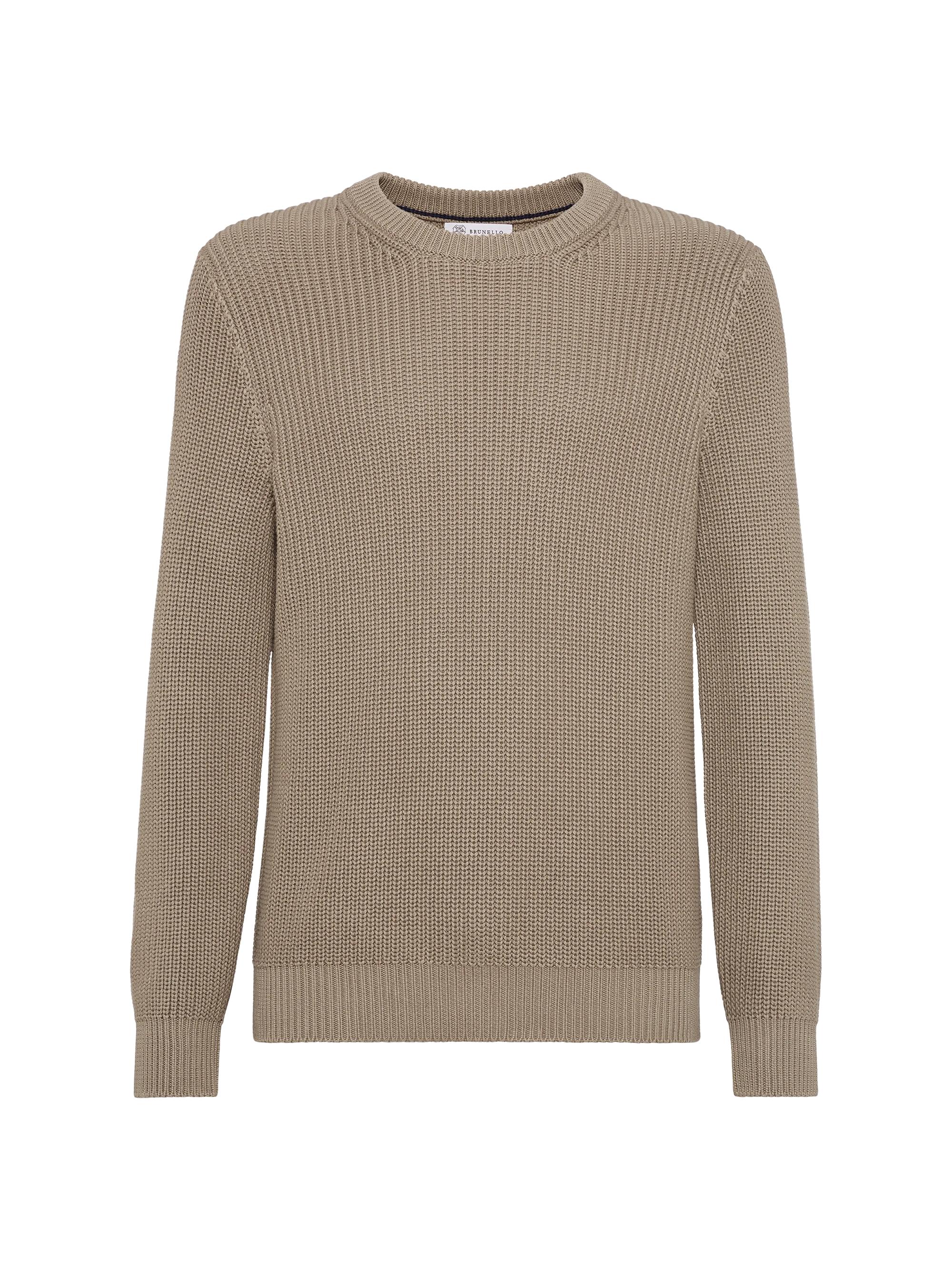 Brunello Cucinelli Men's Cotton Half English Rib Sweater - Khaki
