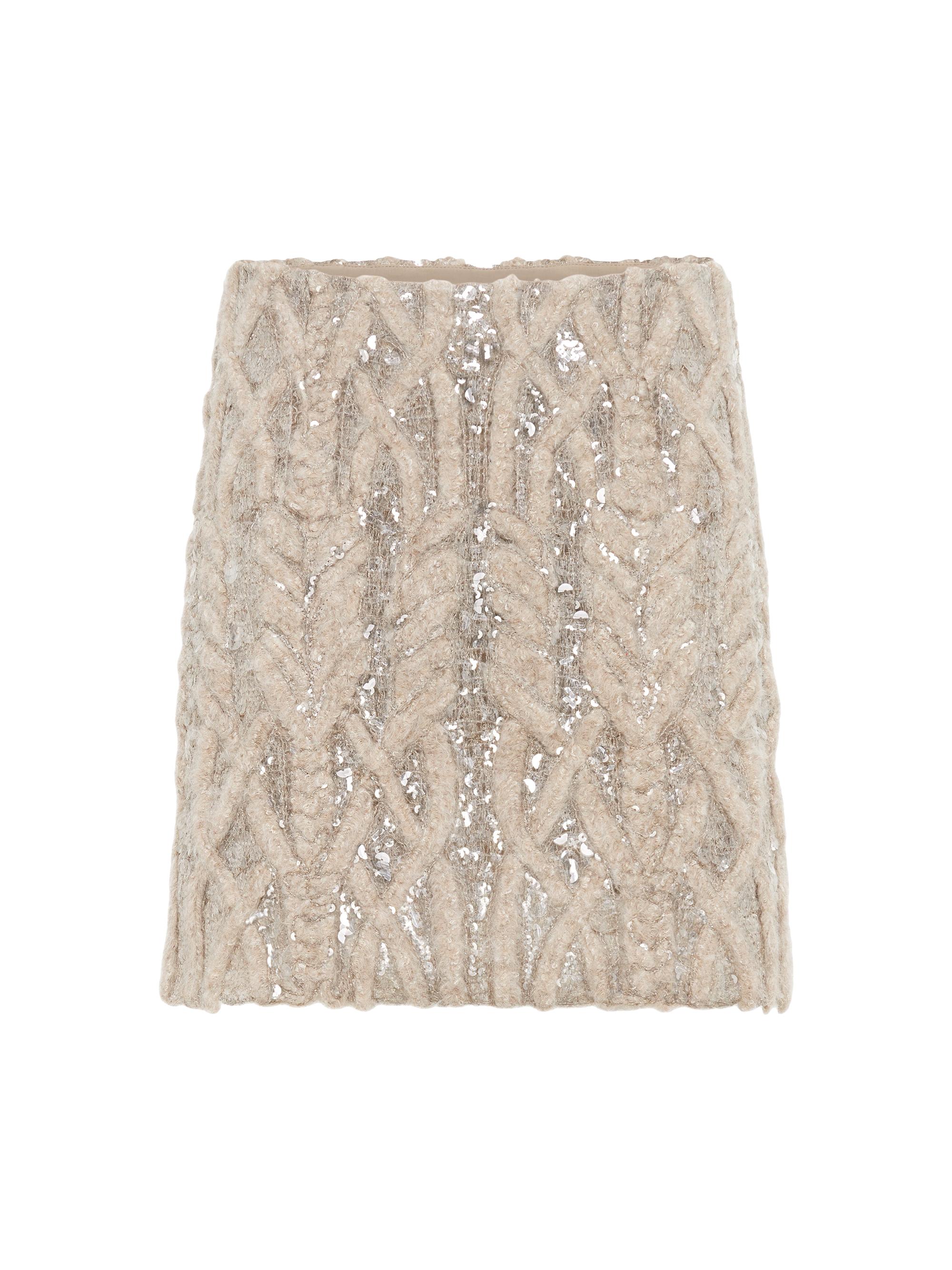 Brunello Cucinelli Women's Dazzling Fern Embroidery Mini Skirt in Alpaca, Mohair and Wool - Sand
