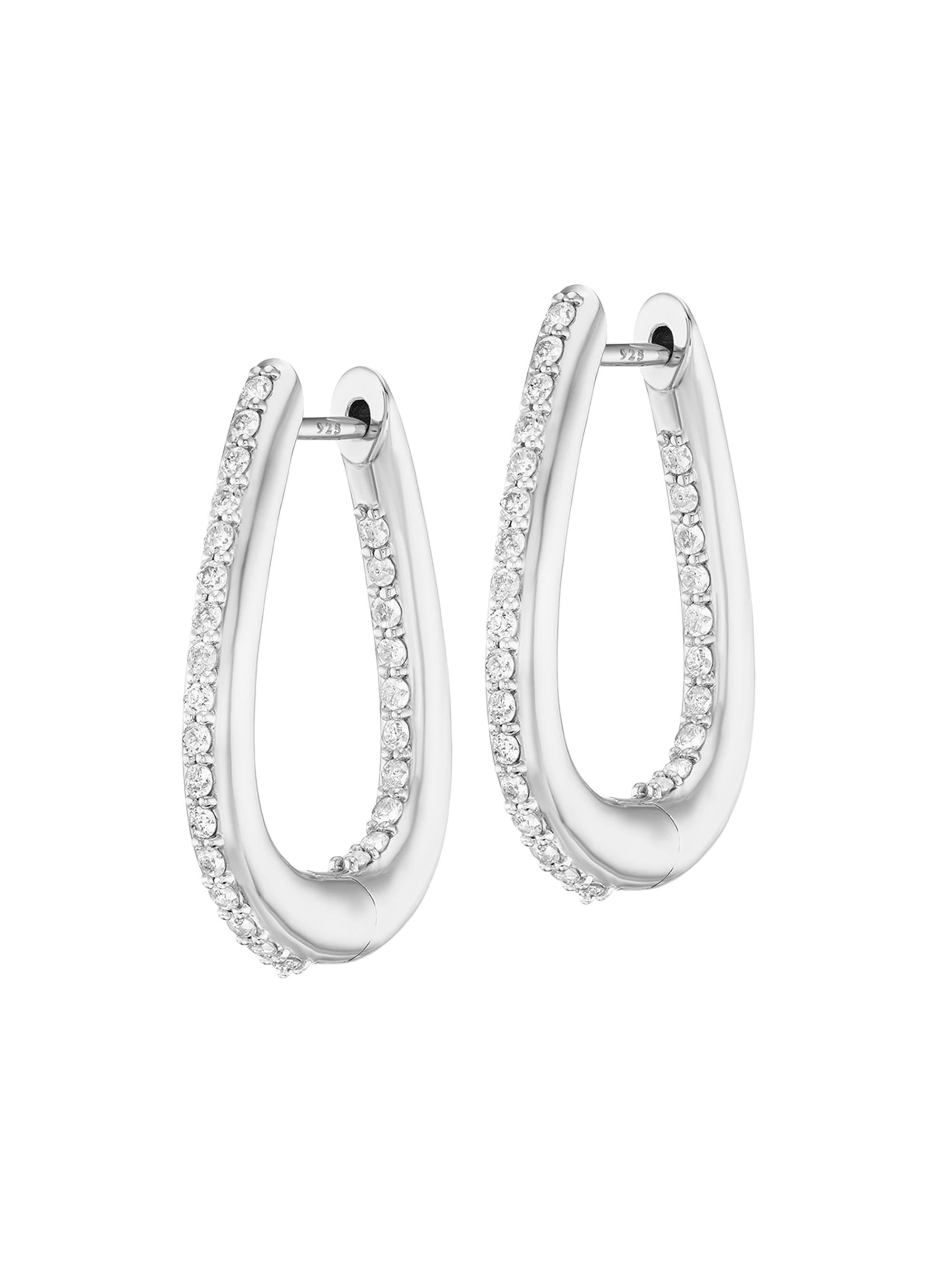 Sheryl Lowe Women's Sterling Silver & 0.54 TCW Diamond Oval Inside-Out Hoop Earrings - Silver