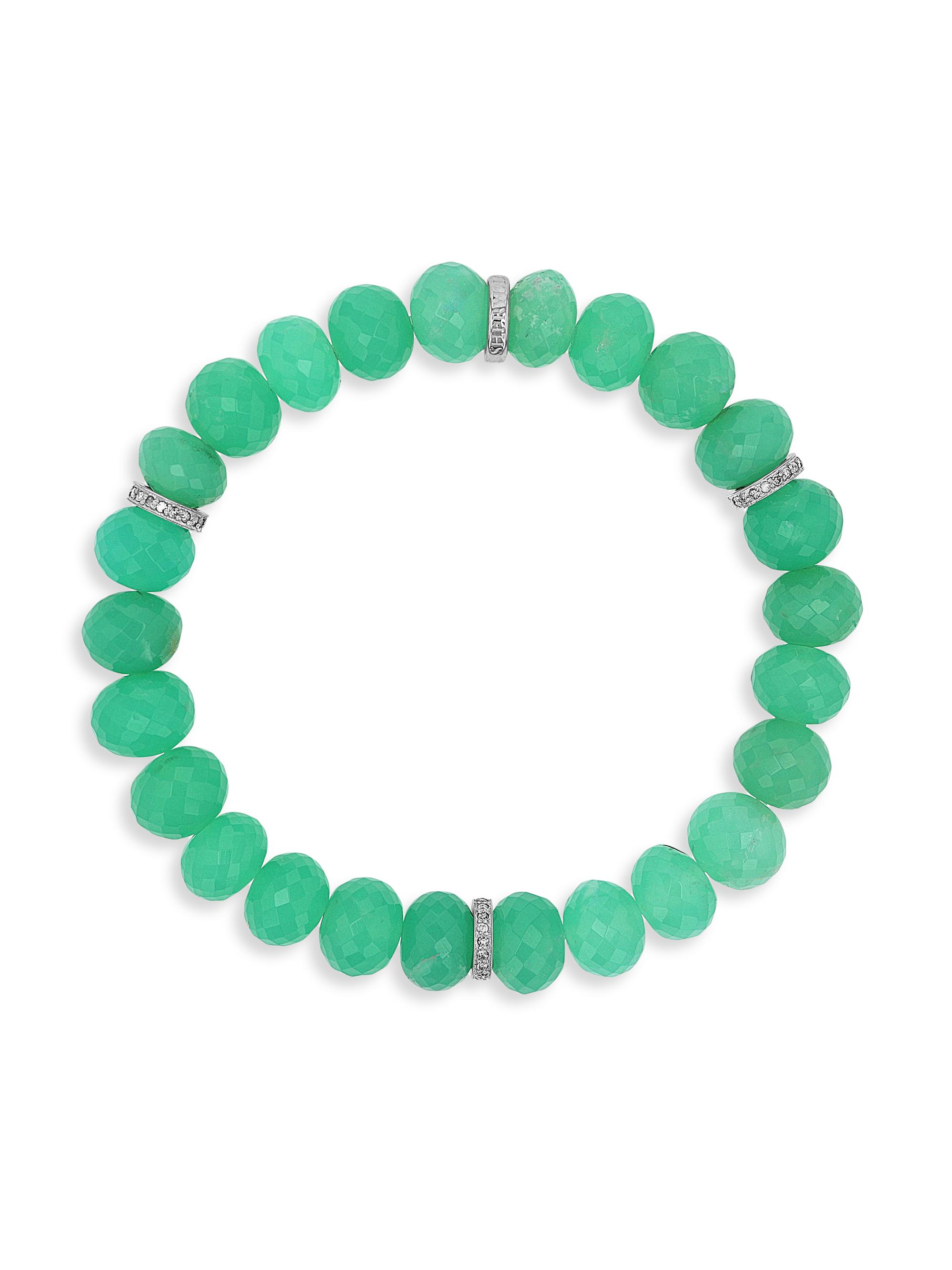 Sheryl Lowe Women's Sterling Silver, Chrysoprase & 0.27 TCW Diamond Beaded Stretch Bracelet - Chrysoprase