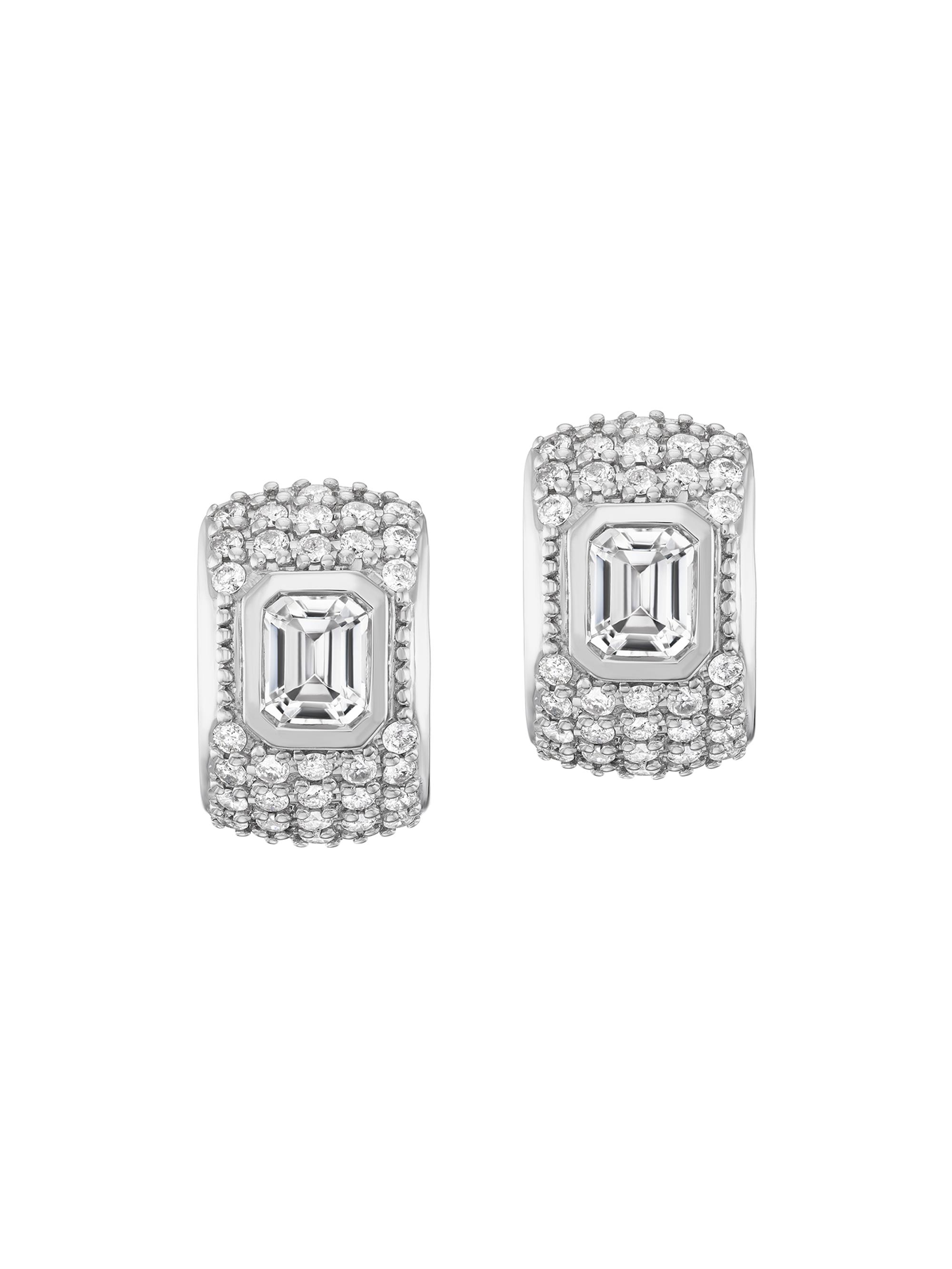 Sheryl Lowe Women's Sterling Silver, Crystal Quartz & 0.56 TCW Diamond Huggie Hoop Earrings - Silver