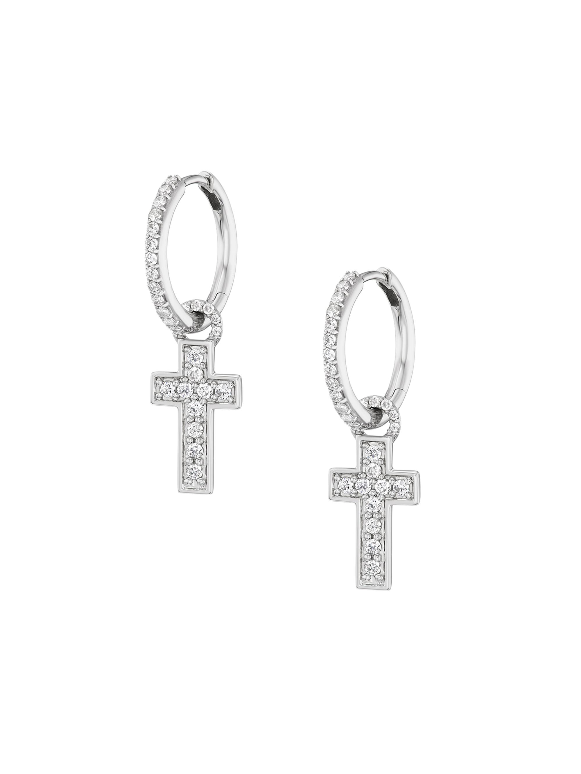 Sheryl Lowe Women's Sterling Silver & 0.55 TCW Diamond Cross Drop Earrings - Silver