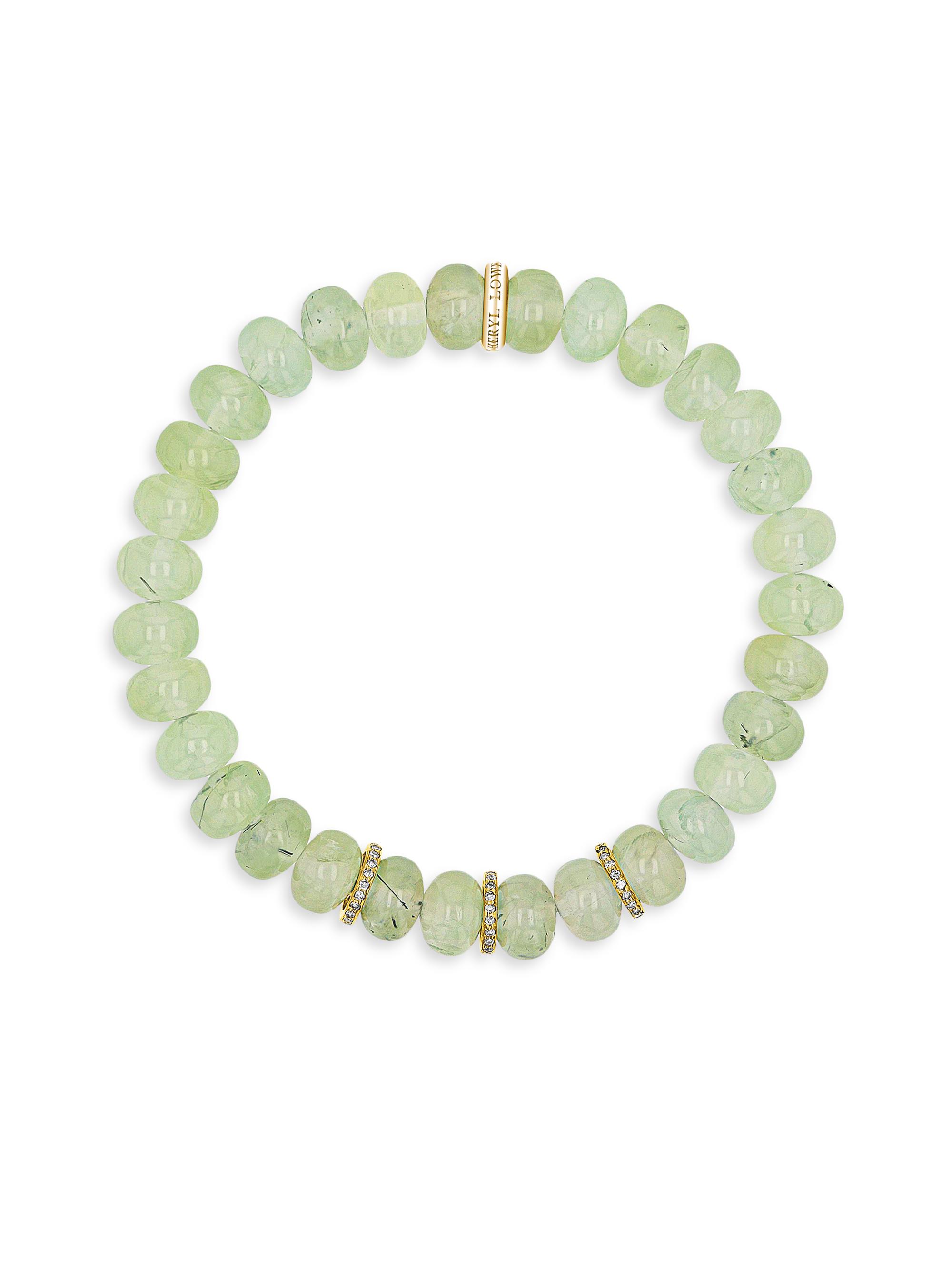 Sheryl Lowe Women's 14K Yellow Gold, Prehnite & 0.27 TCW Diamond Beaded Stretch Bracelet - Prehnite