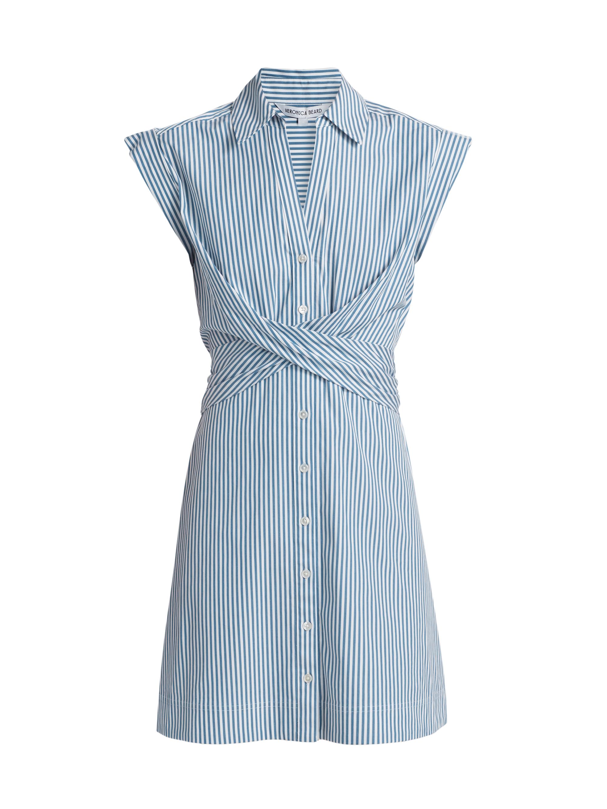 Veronica Beard Women's Nagano Striped Stretch Cotton Shirtdress - Blue White Stripe