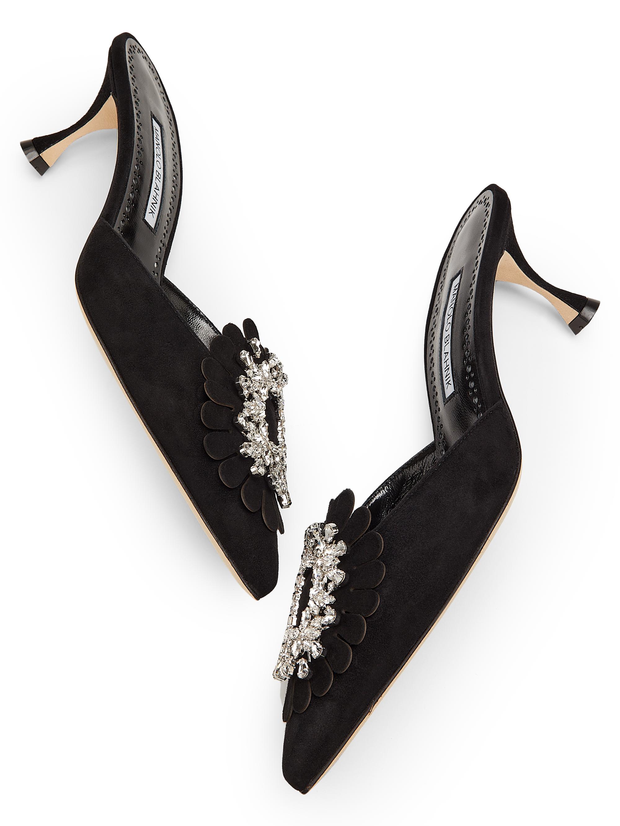 Manolo Blahnik Shogmu Jewel-Embellished Suede Mules | Saks Fifth