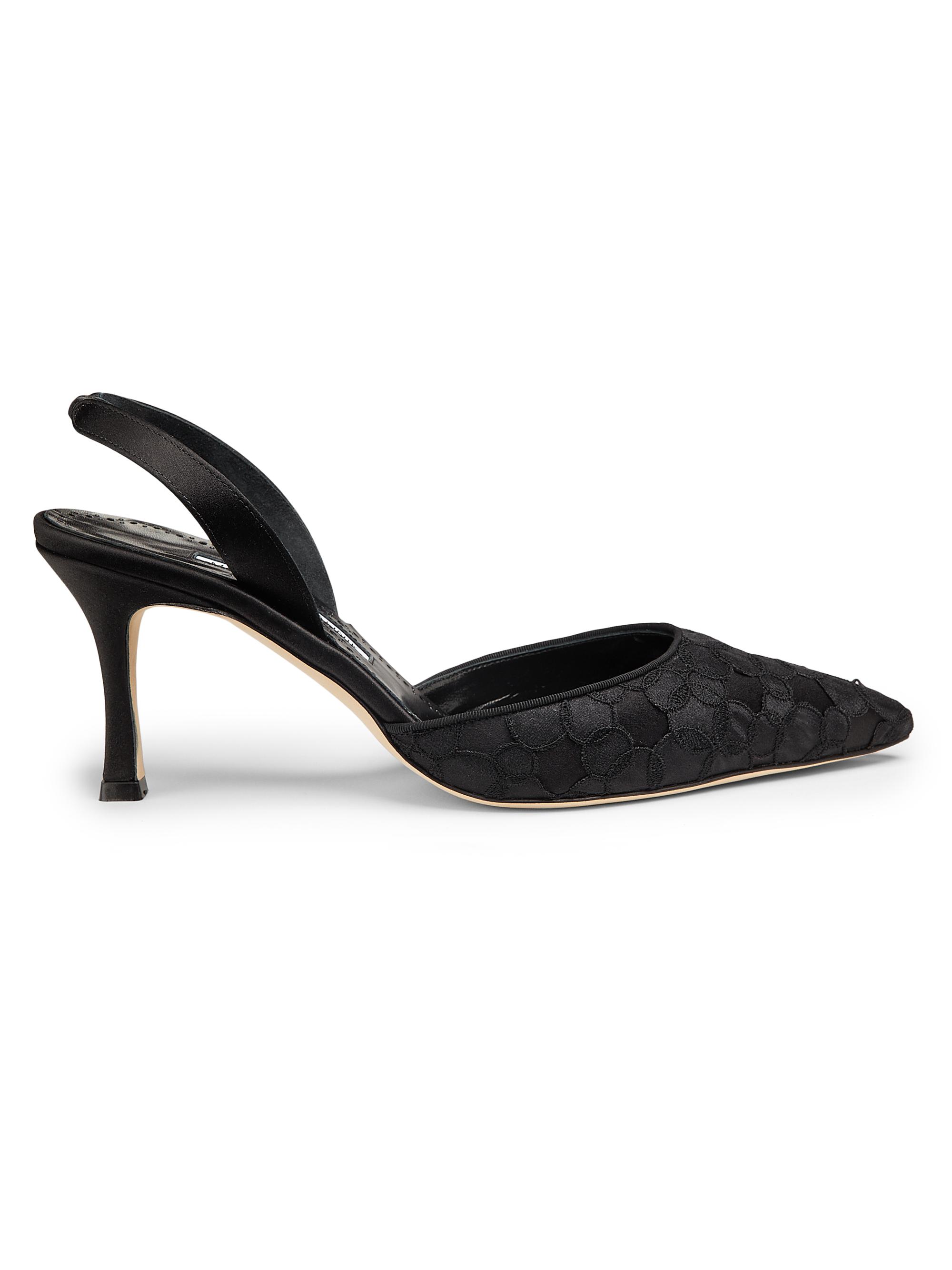 Manolo Blahnik Women's Carolyne 70MM Embroidered Satin Slingback Pumps - Black White