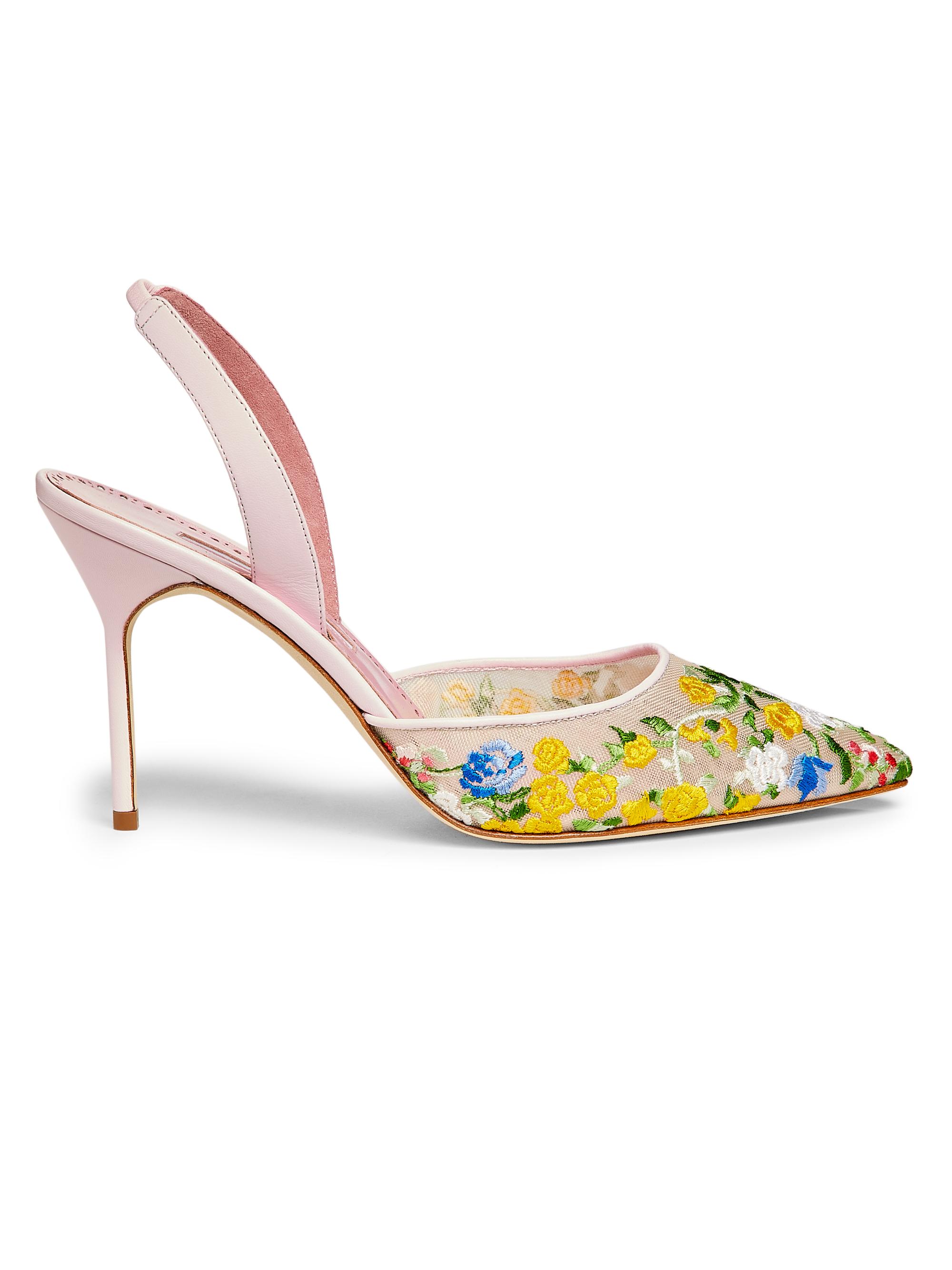 Manolo Blahnik Women's Jardoline 90MM Floral-Embroidered Mesh Slingback Pumps - Pink Multi