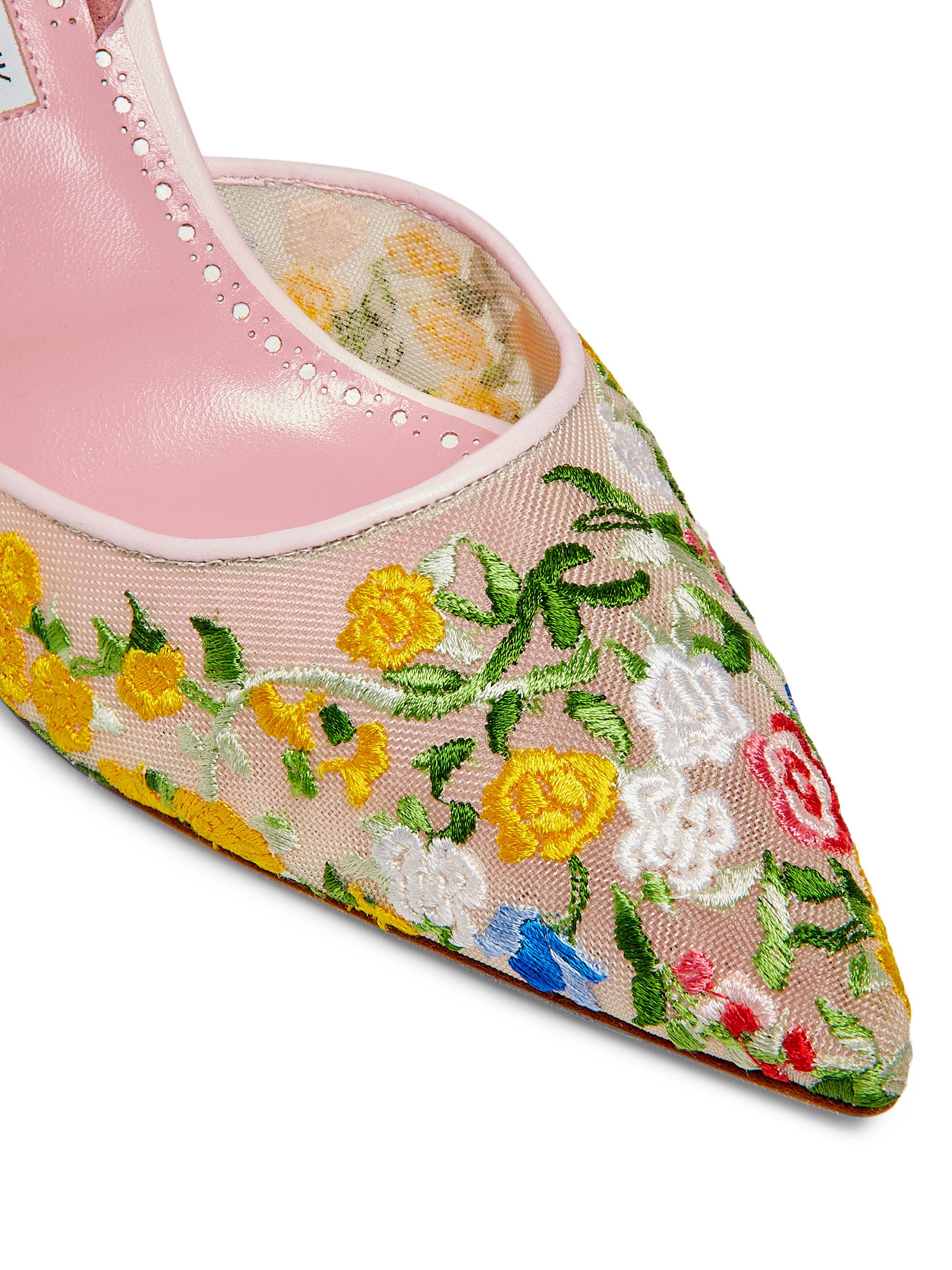 Manolo Blahnik Jardoline 90MM Floral-Embroidered Mesh Slingback