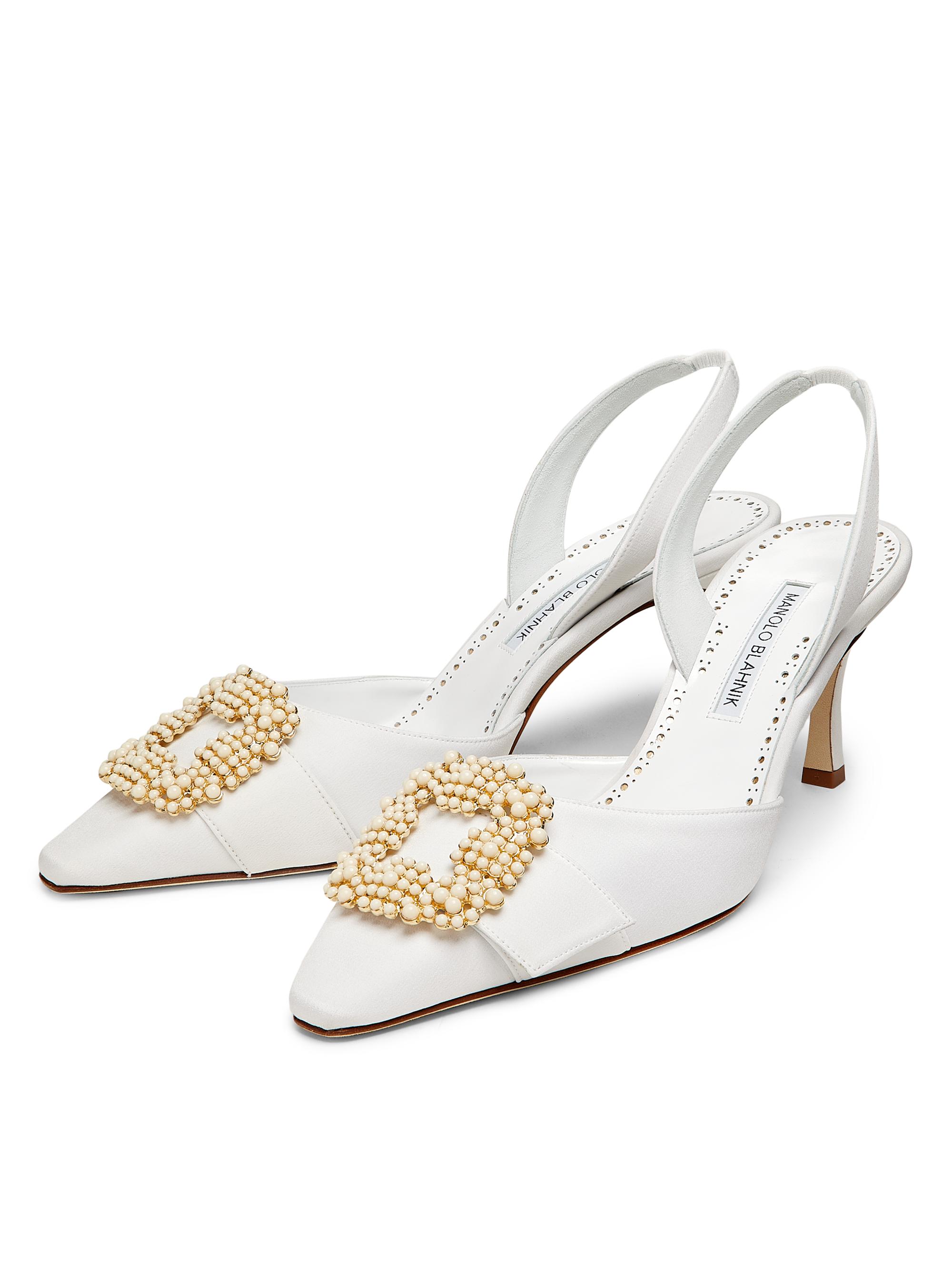 Manolo Blahnik Gibsli Bridal Mone 70MM Embellished Slingback Pumps