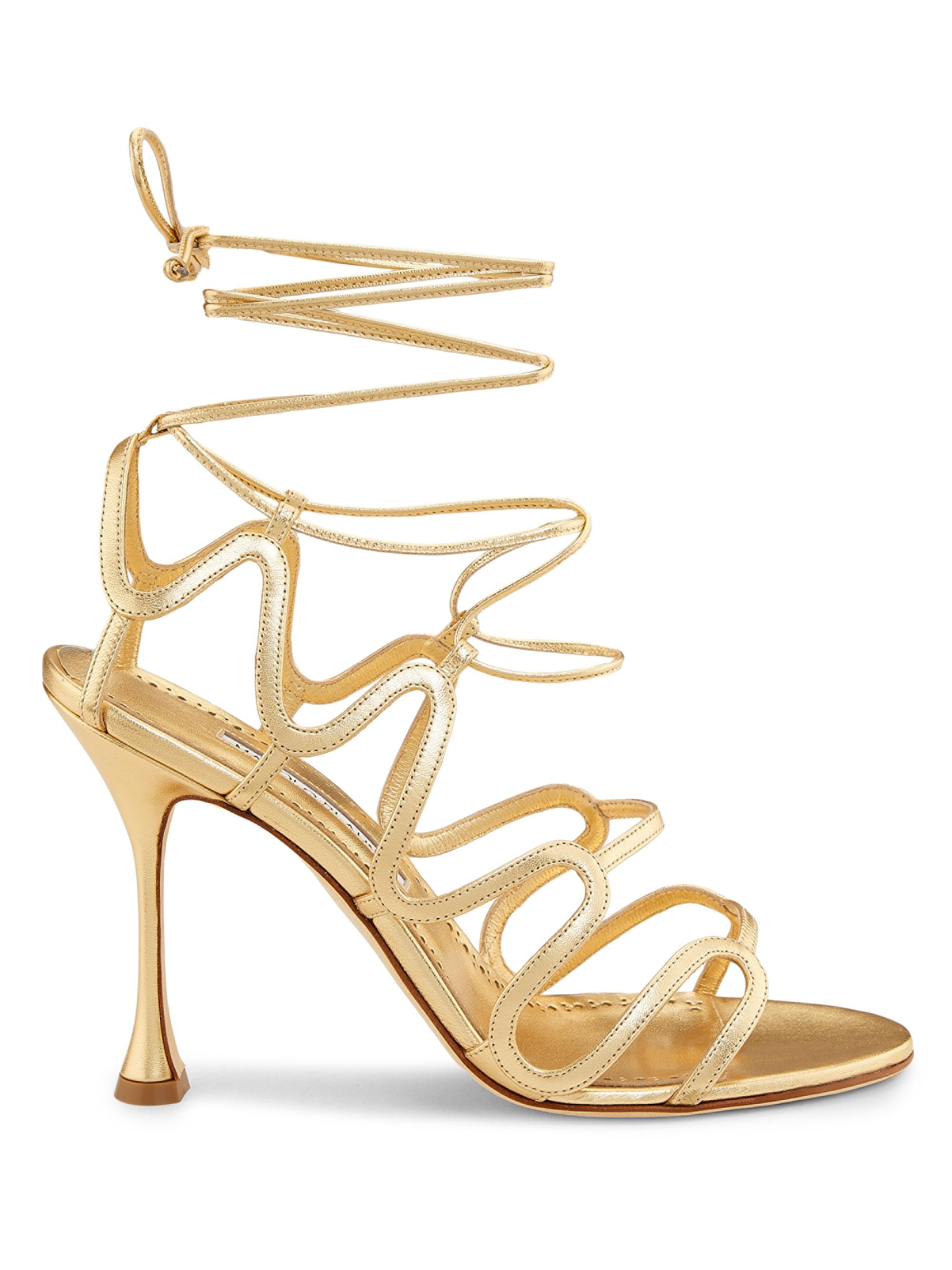 Manolo Blahnik Fawda 105MM Leather Spiral Lace-Up Sandals