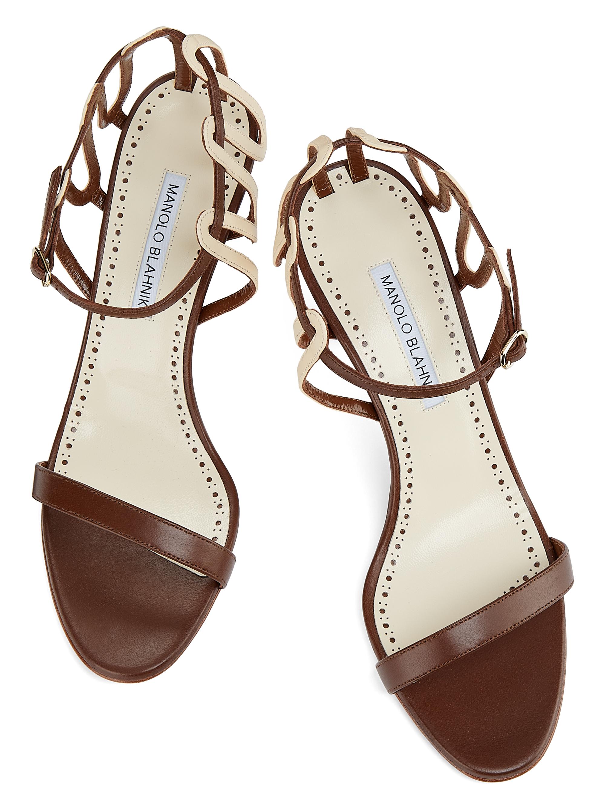 Manolo Blahnik ​Chafarsan 70MM Two-Tone Spiral Leather Sandals