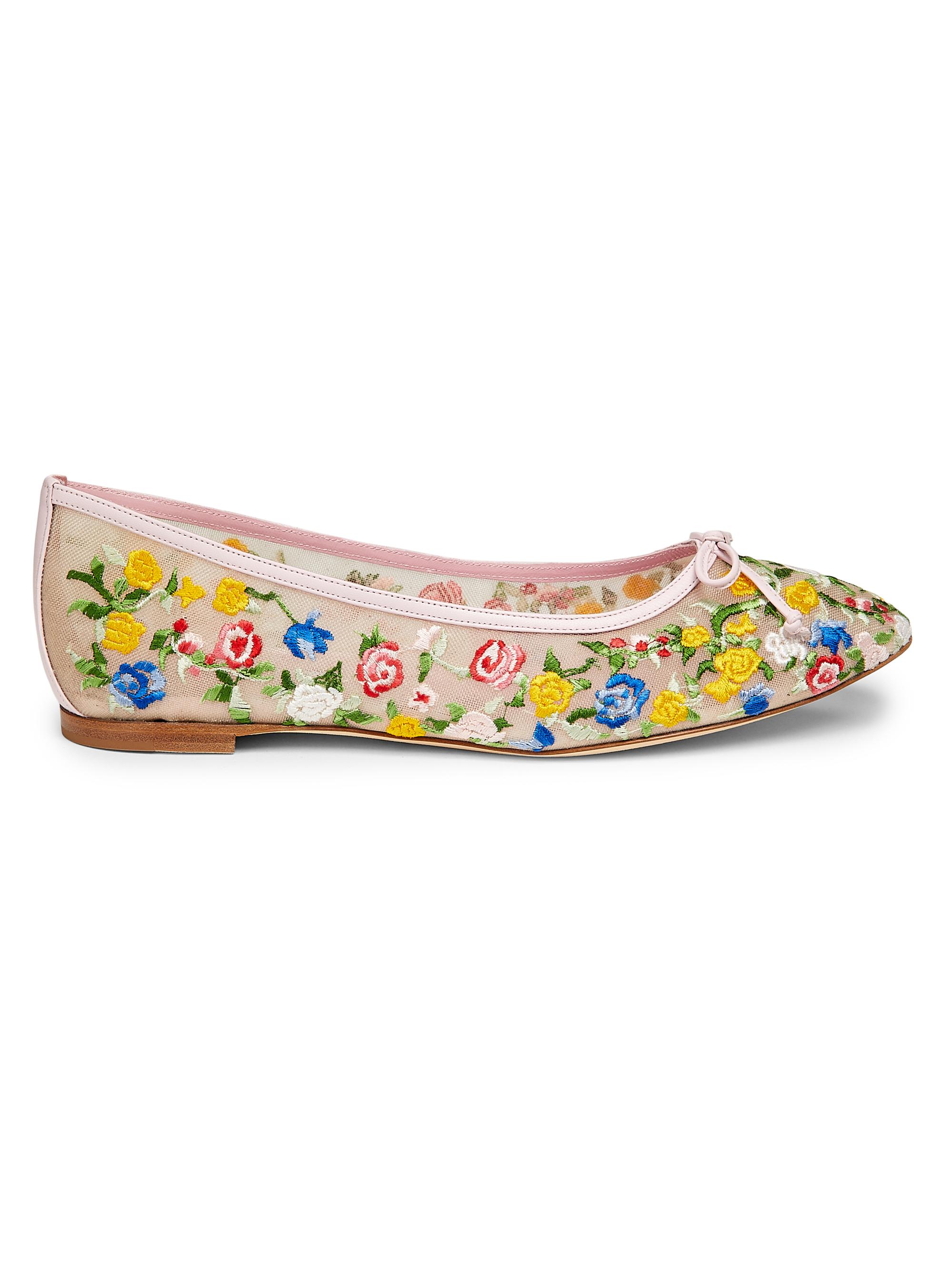 Manolo Blahnik Verdino Verona Bow Floral Embroidery Ballet Flats