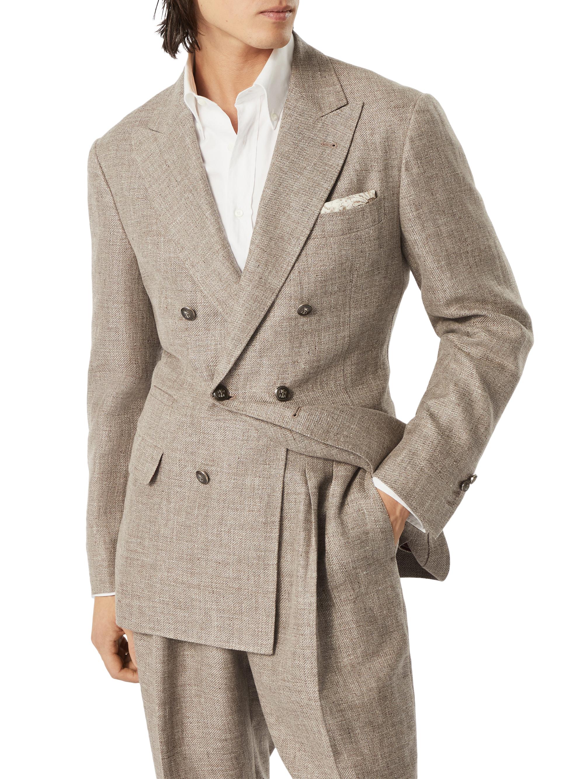 Brunello Cucinelli Men's Diagonal One and a Half Breasted Deconstructed Blazer - Bark