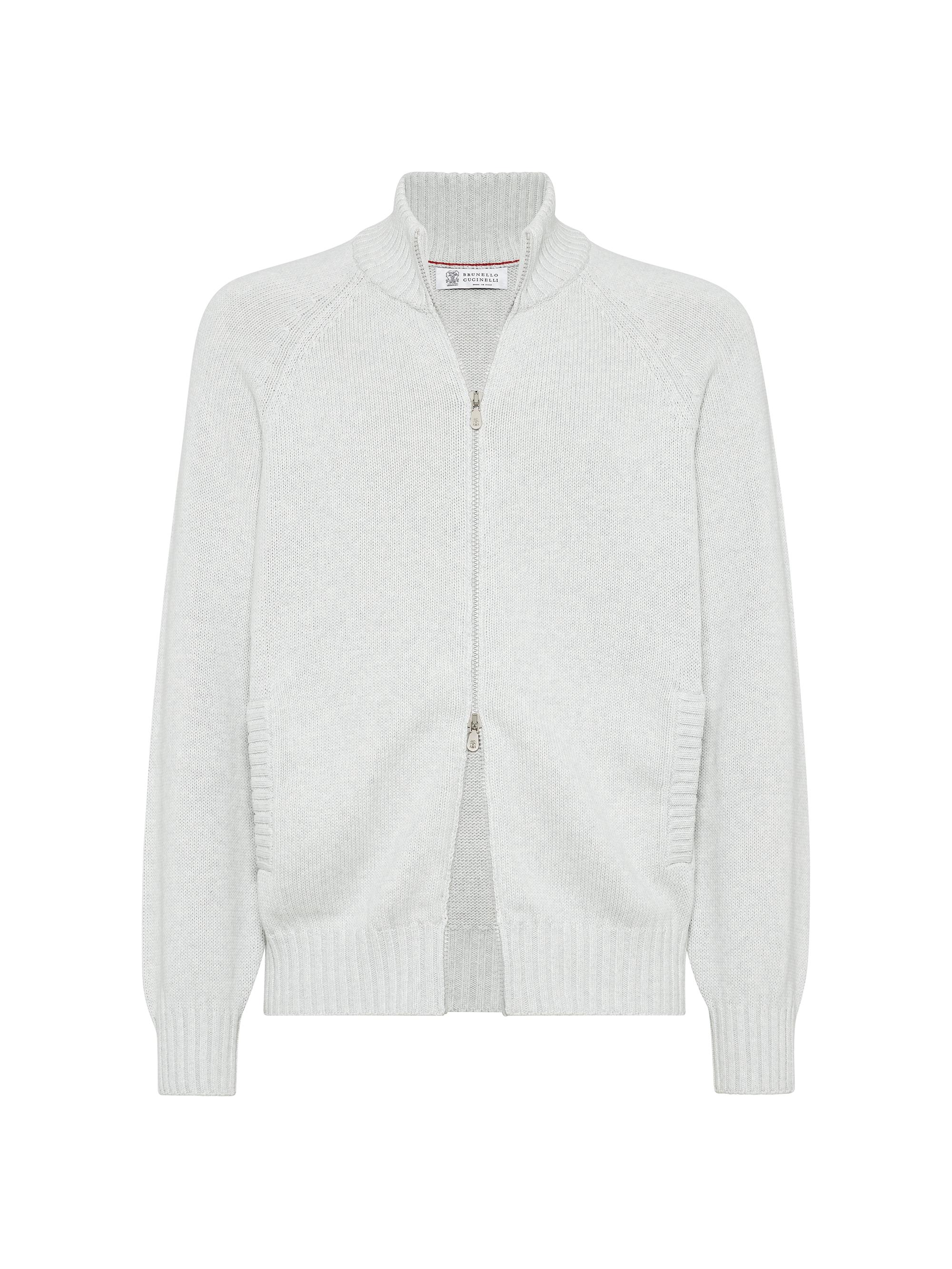 Brunello Cucinelli Men's Cotton Chiné Cardigan with Raglan Sleeves and Zipper - Fog