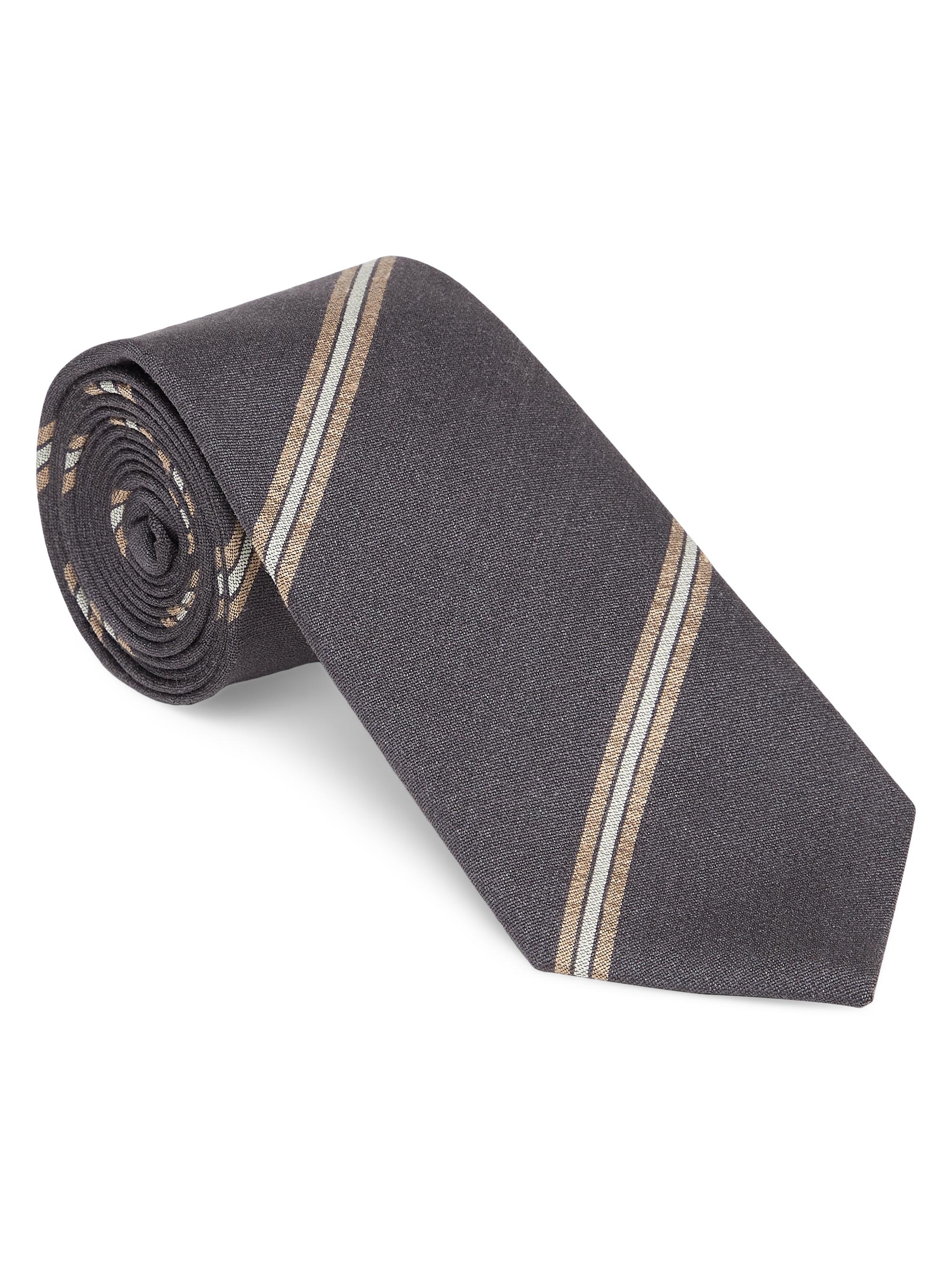 Brunello Cucinelli Men's Regimental Stripe Silk Tie - Anthracite