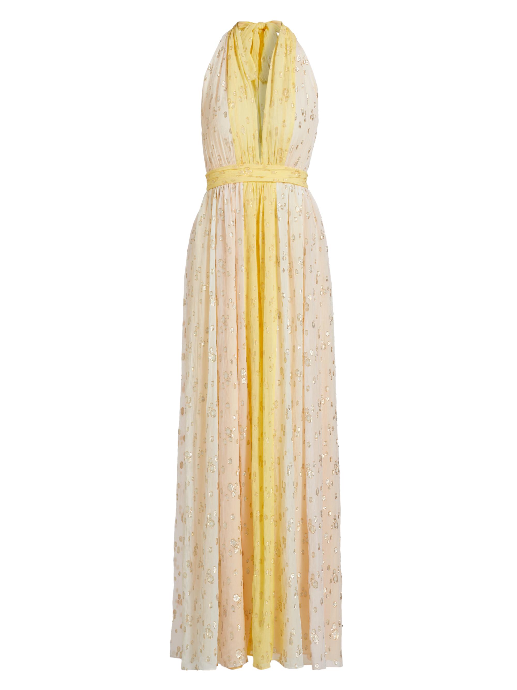 Ramy Brook Women's Leigh Metallic Spotted Halter Gown - Lemon Drop Multi