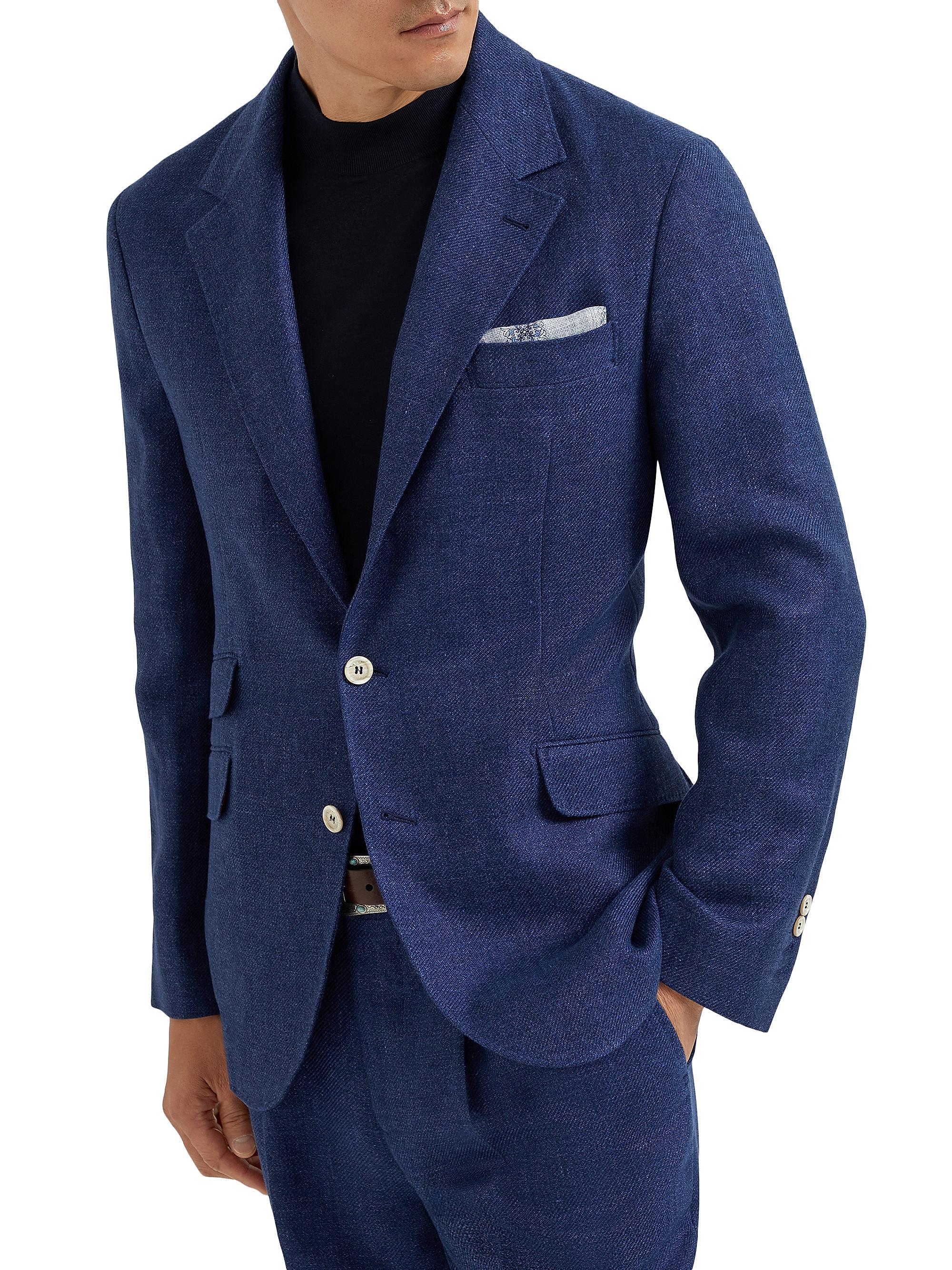 Brunello Cucinelli Men's Diagonal Deconstructed Cavallo Blazer - Blue