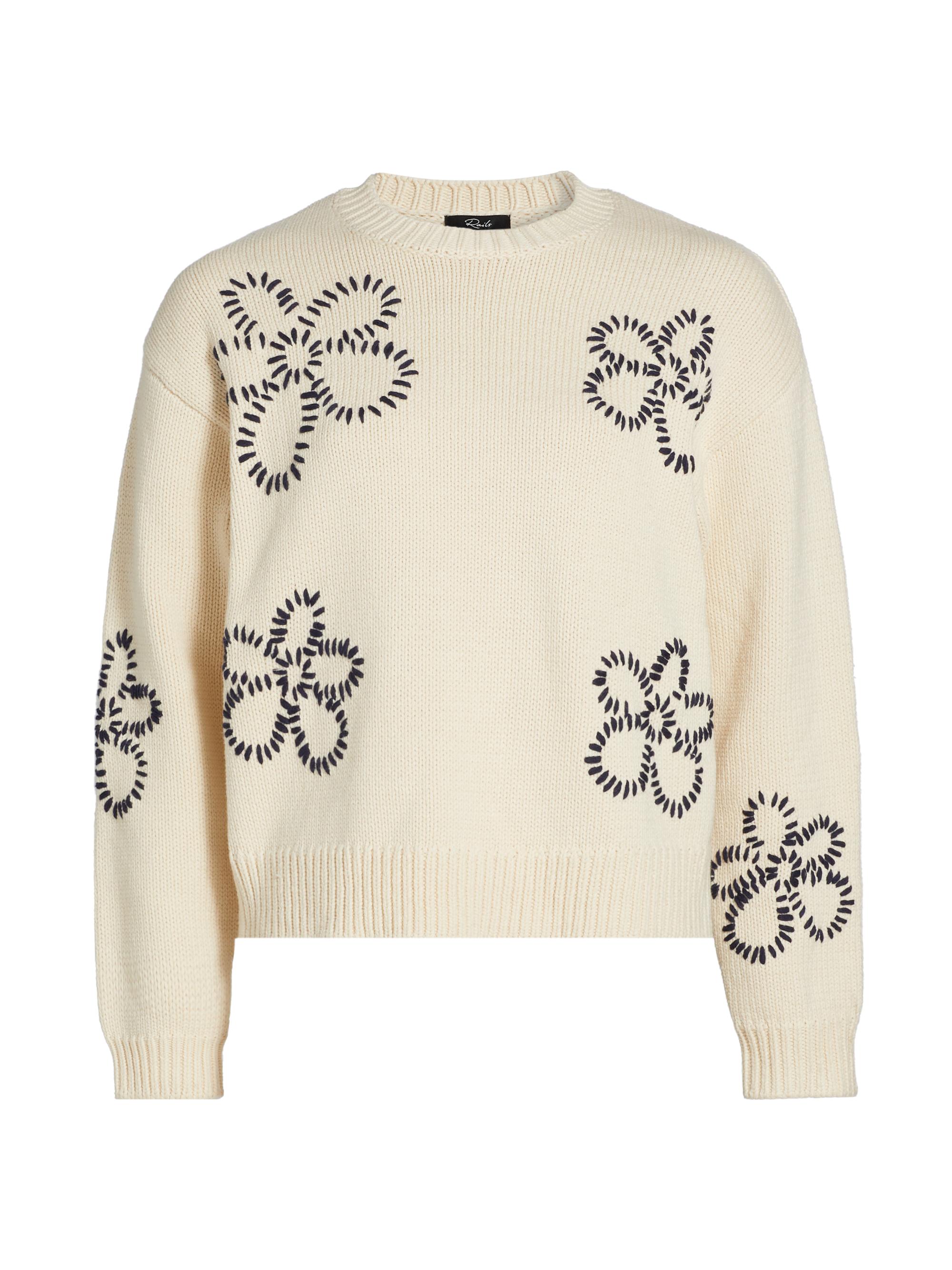 Rails Women's Zoey Whipstitched-Floral Cotton-Blend Sweater -  Navy Stitched Daises