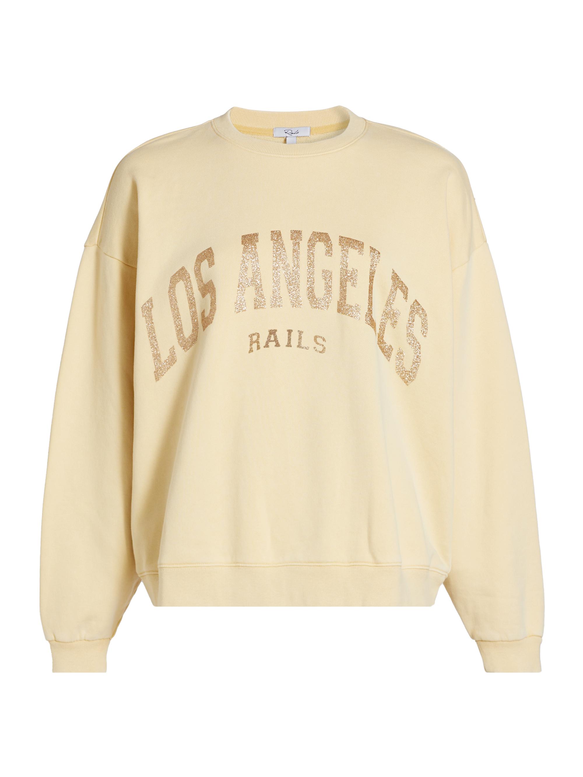 Rails Women's Varsity Glitter Graphic Cotton Fleece Sweatshirt - La Gold Glitter