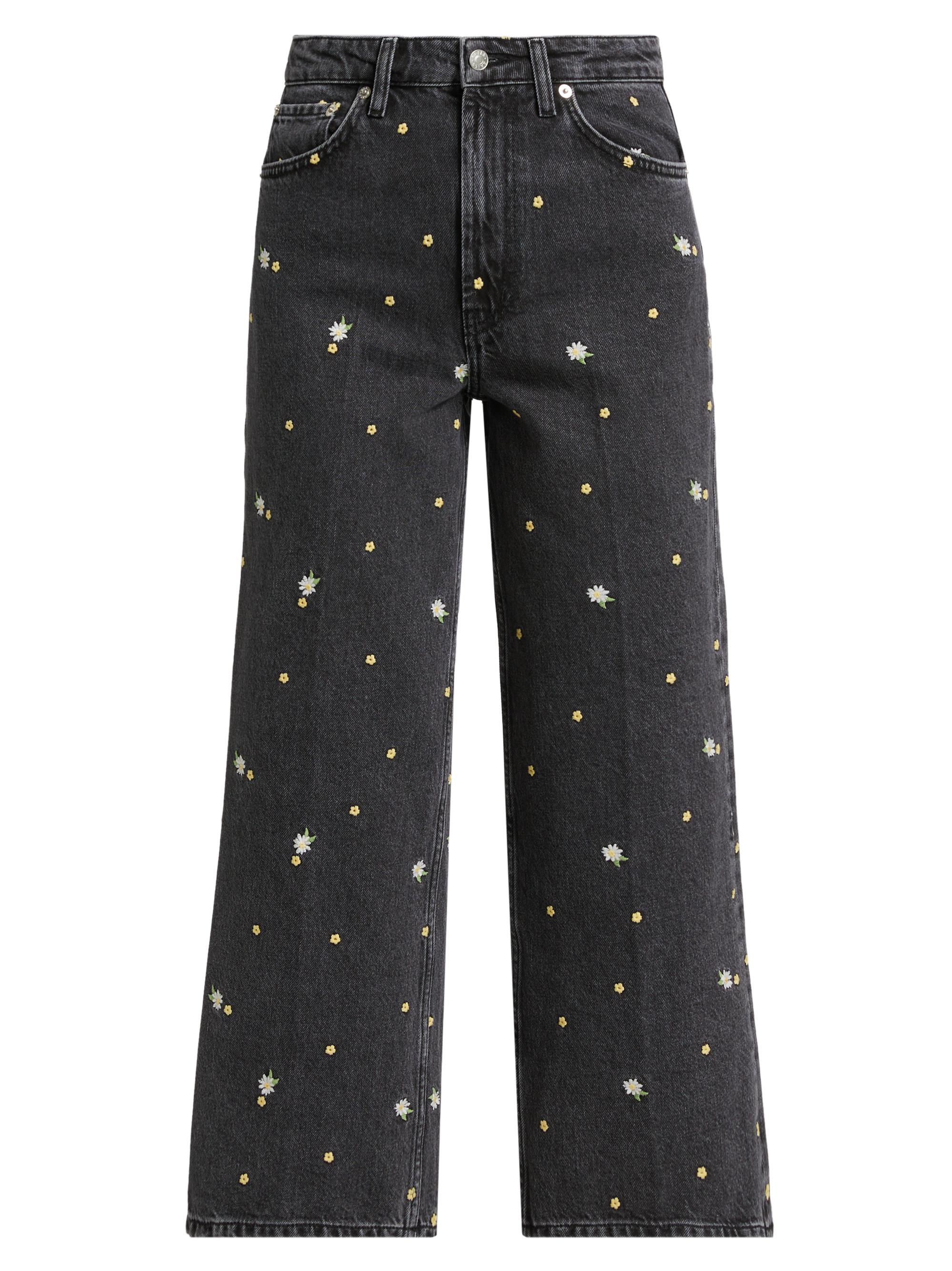 Rails Women's Getty Floral-Embroidered Wide-Leg Crop Jeans - Ash Black Floral