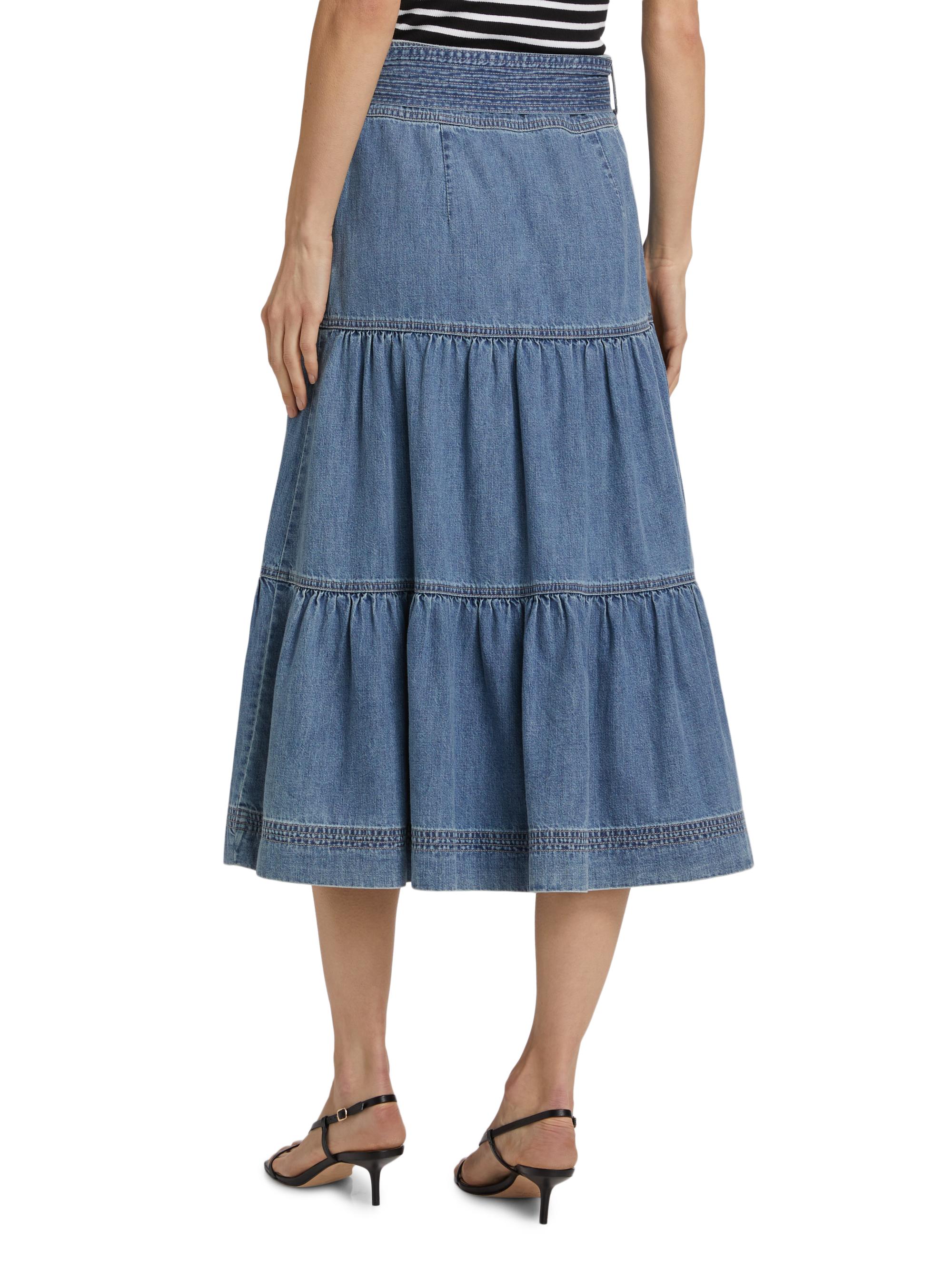 Veronica Beard Armida Cotton Tiered A-Line Midi-Skirt | Saks Fifth