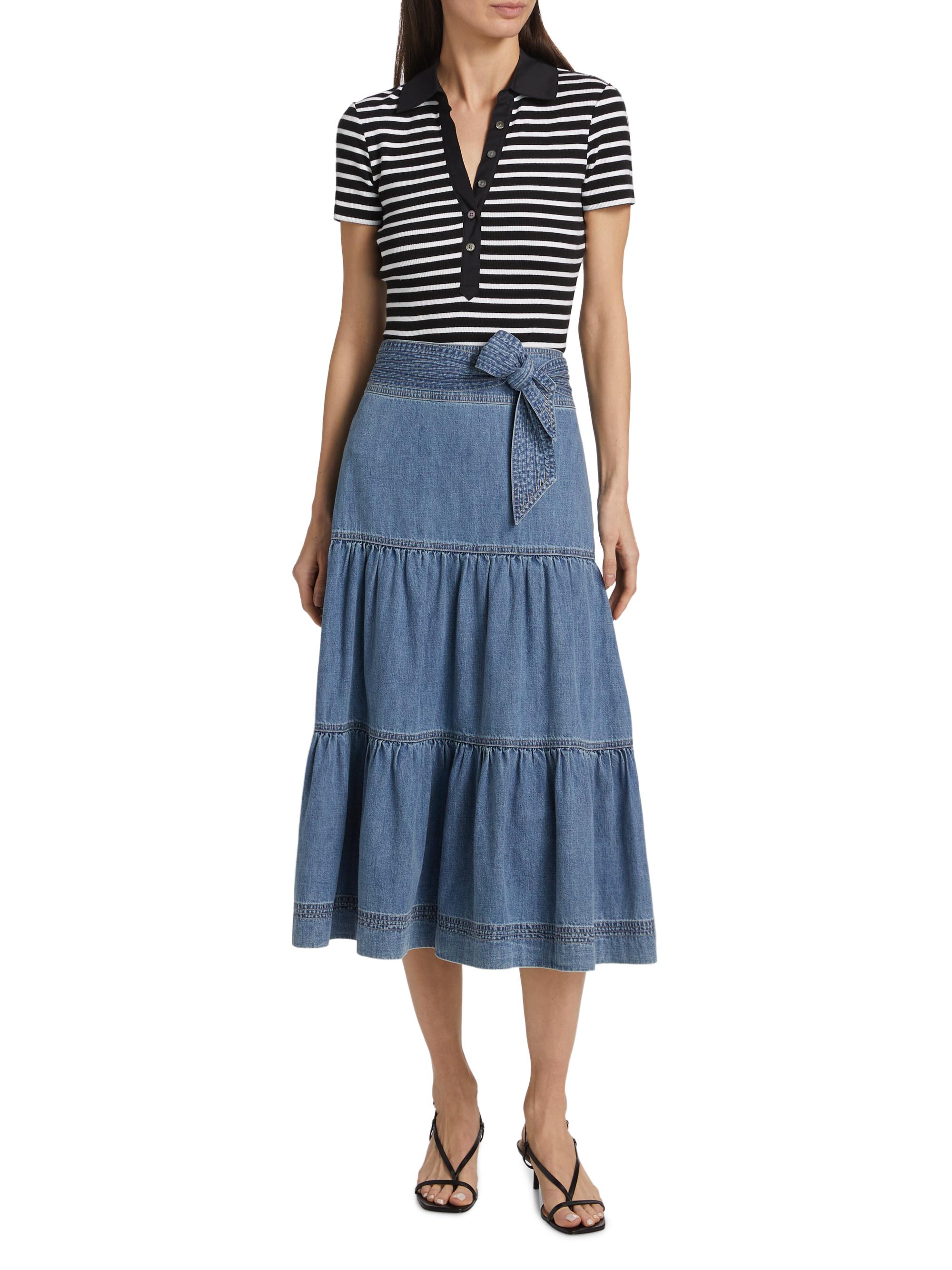 Veronica Beard Armida Cotton Tiered A-Line Midi-Skirt | Saks Fifth