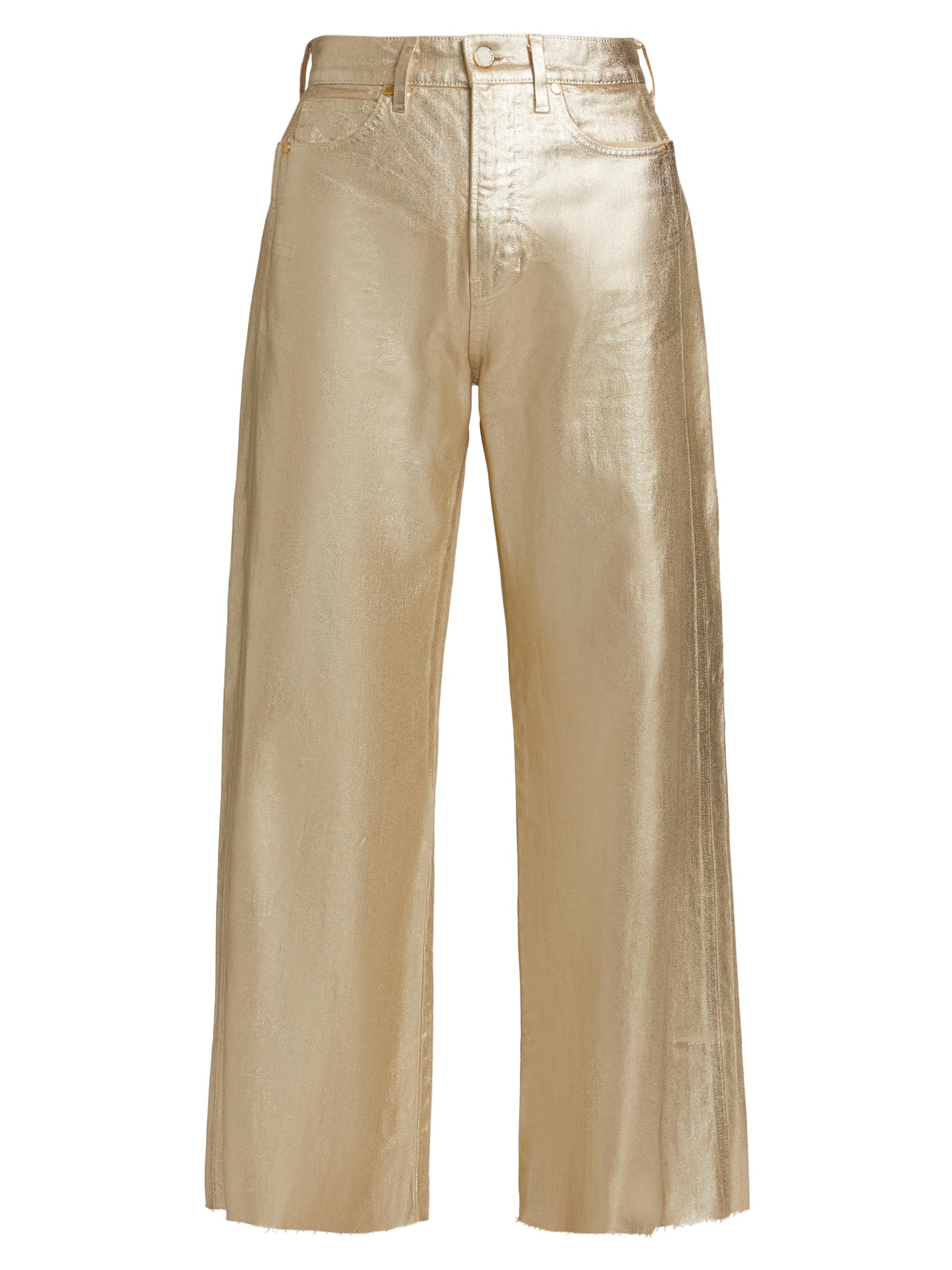 Veronica Beard Women's Taylor Metallic Cropped High-Rise Wide-Leg Jeans - Gold