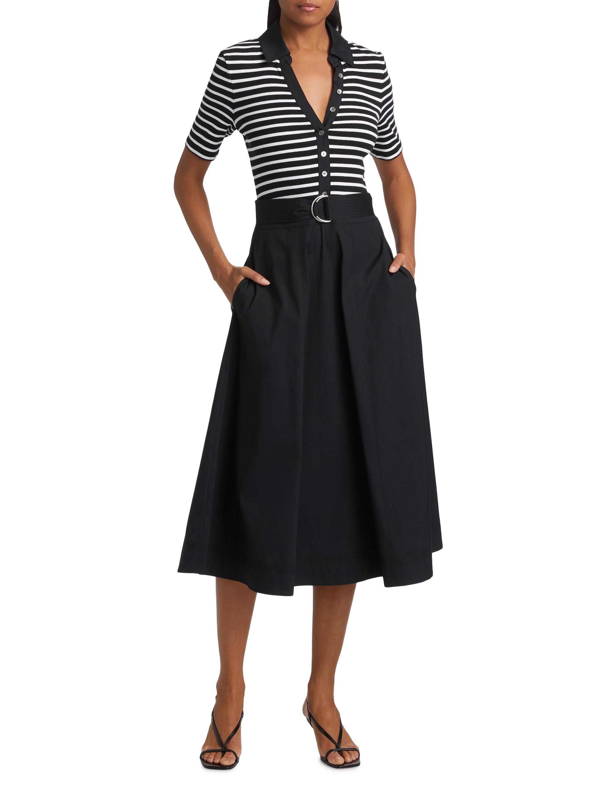 chinese dress ladies Gessato Linen Midi Dress White Pinstripe