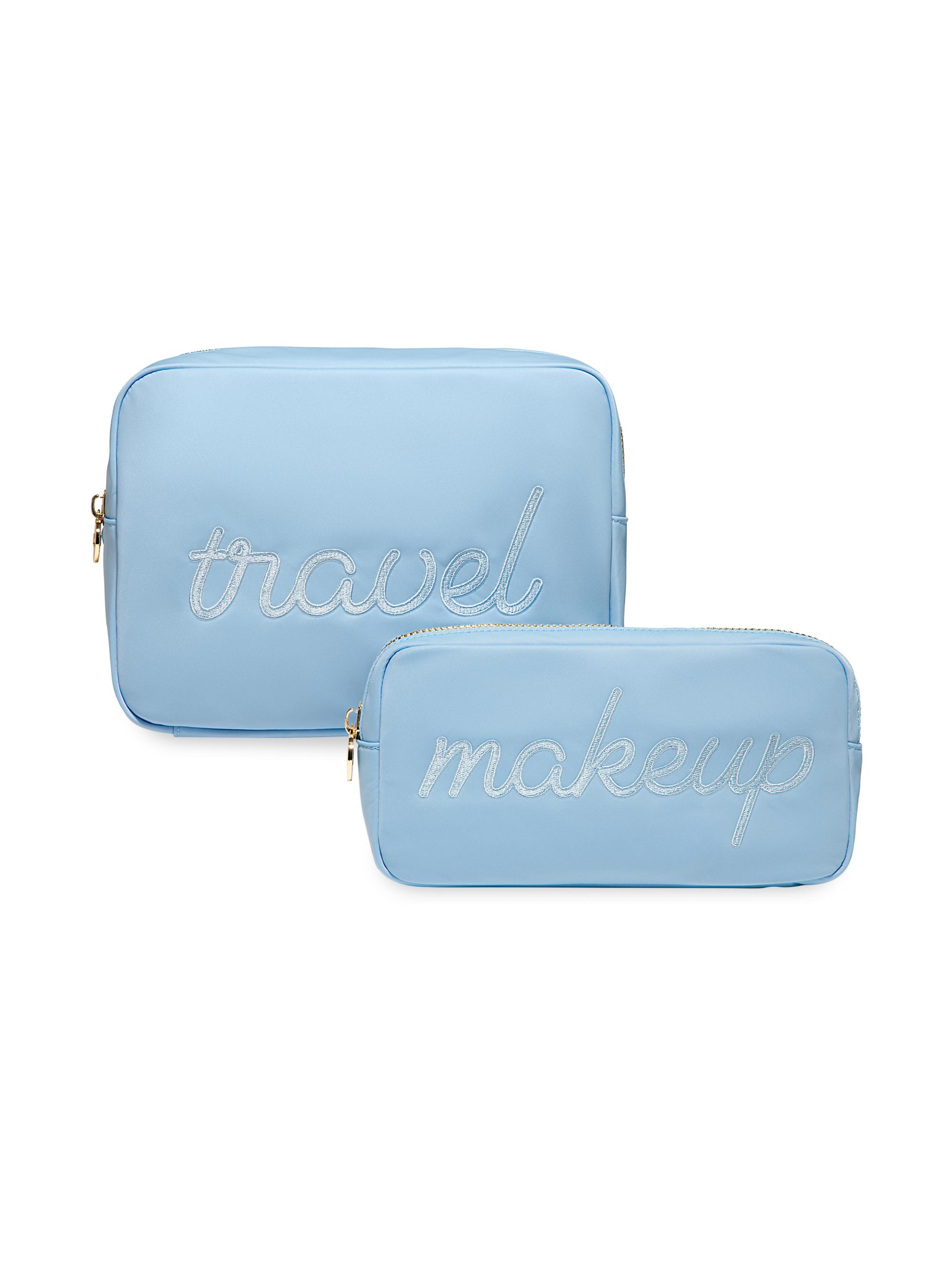 Stoney Clover Lane Women's Two-Piece Embroidered Travel Pouch Set - Periwinkle