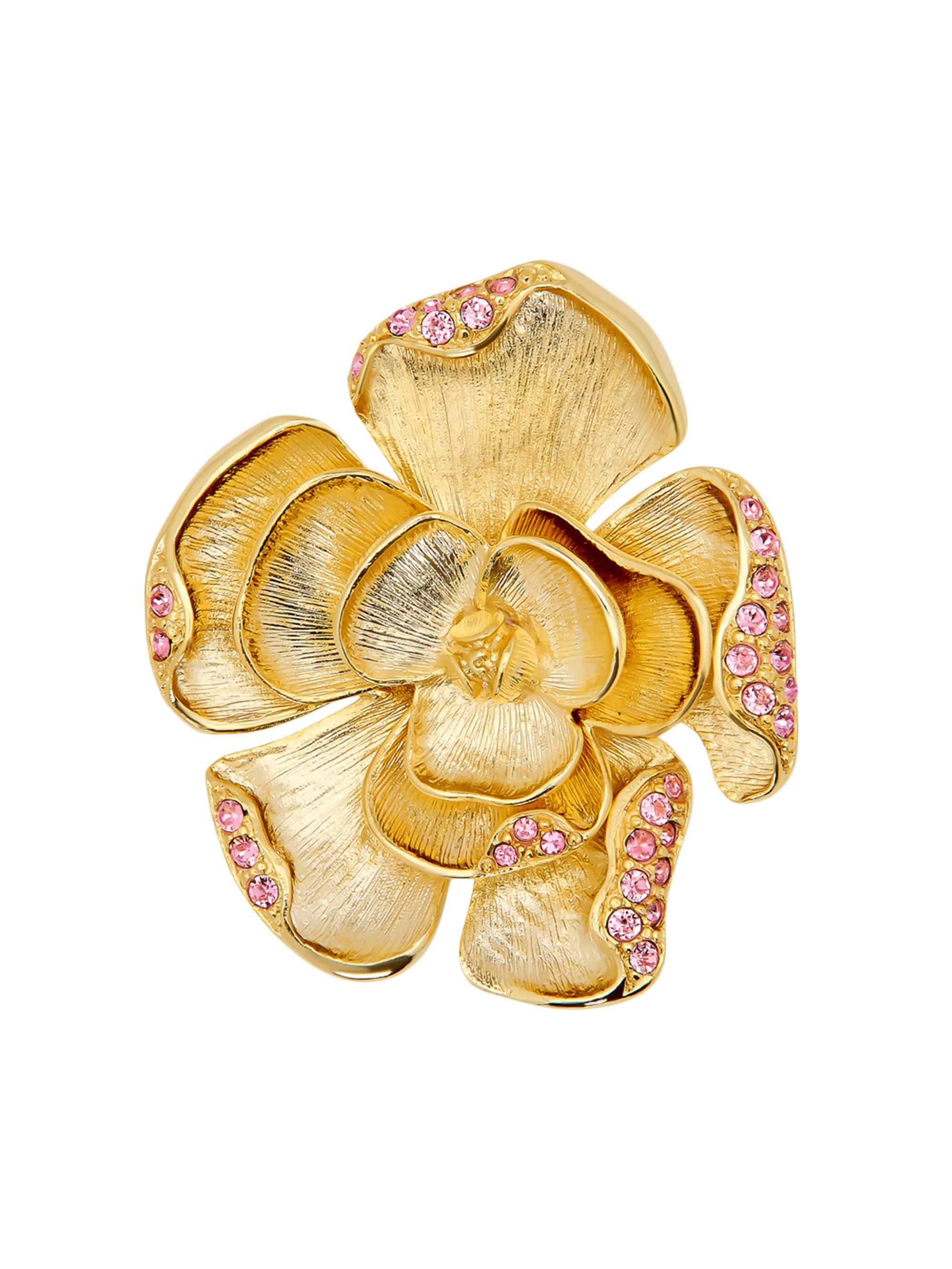 Oscar de la Renta Women's 14K-Gold-Plated & Strass Crystal Flower Brooch - Rose
