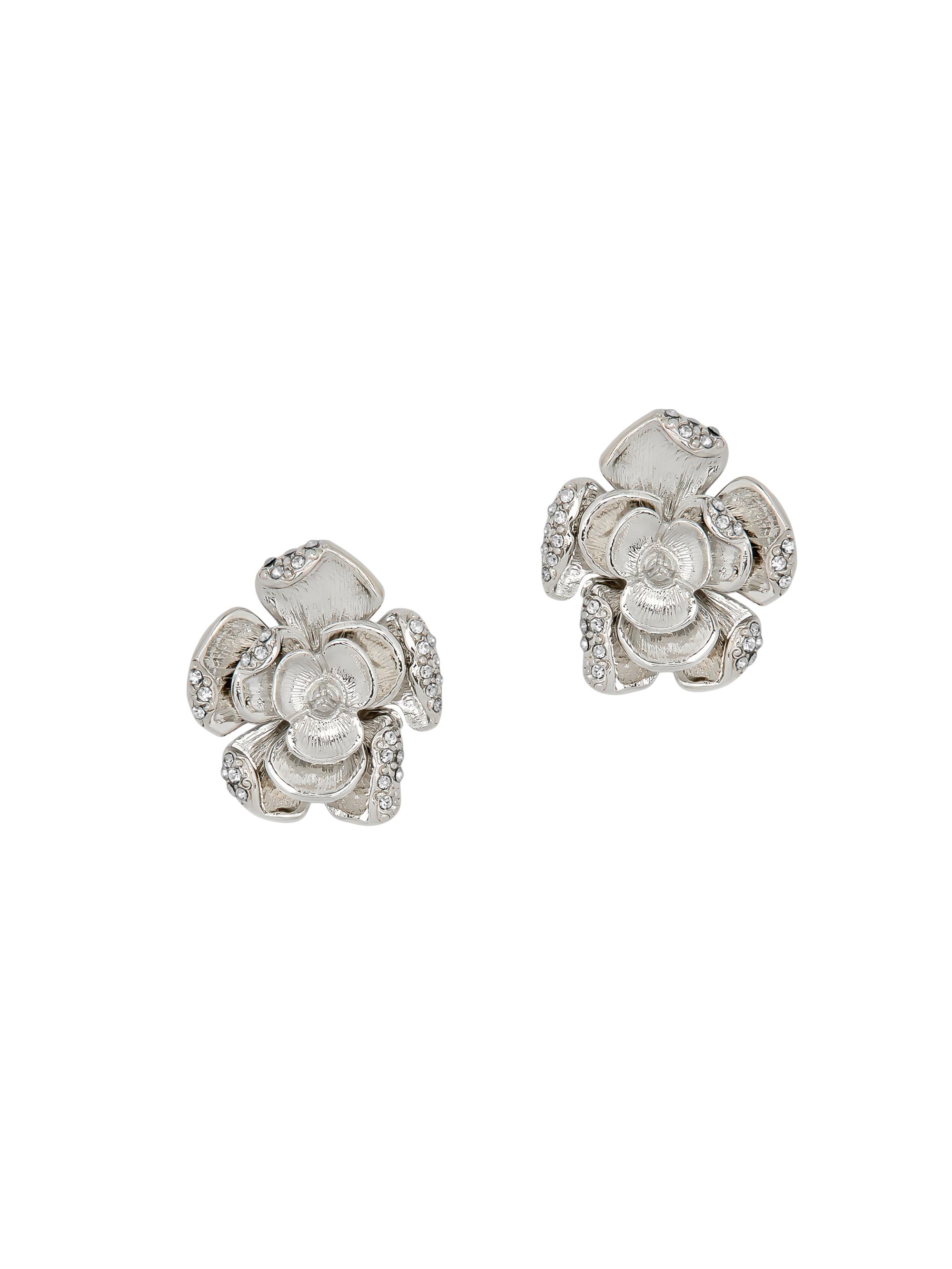 Oscar de la Renta Women's Silvertone & Strass Crystal Clip-On Flower Earrings - Crystal