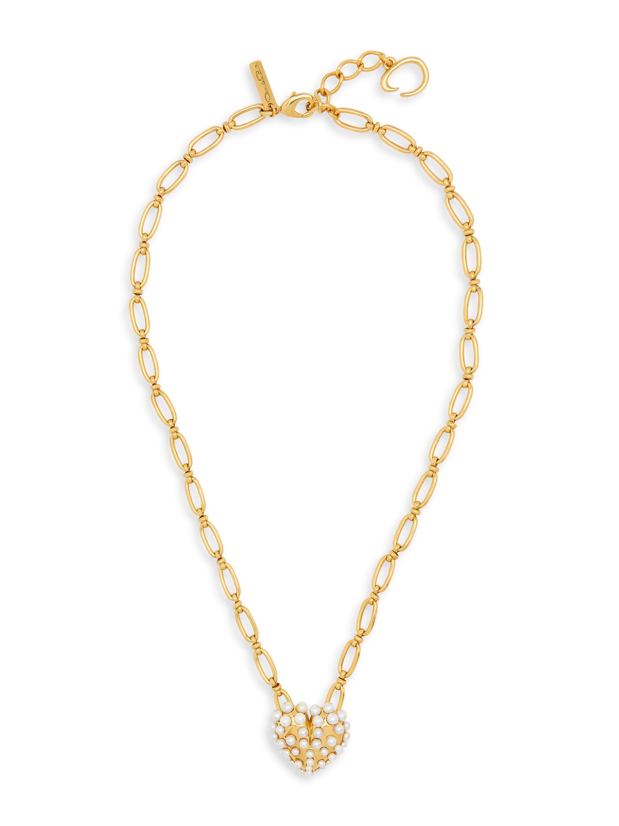 Oscar de la Renta Women's 14K-Gold-Plated & Imitation Pearl Heart Pendant Necklace - Pearl