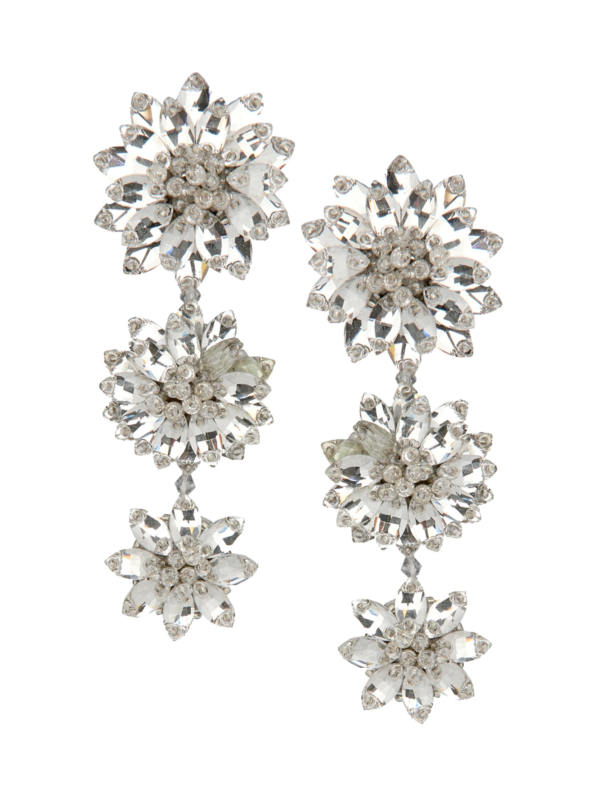 Oscar de la Renta Women's Metal & Glass Clip-On Flower Drop Earrings - Smoke