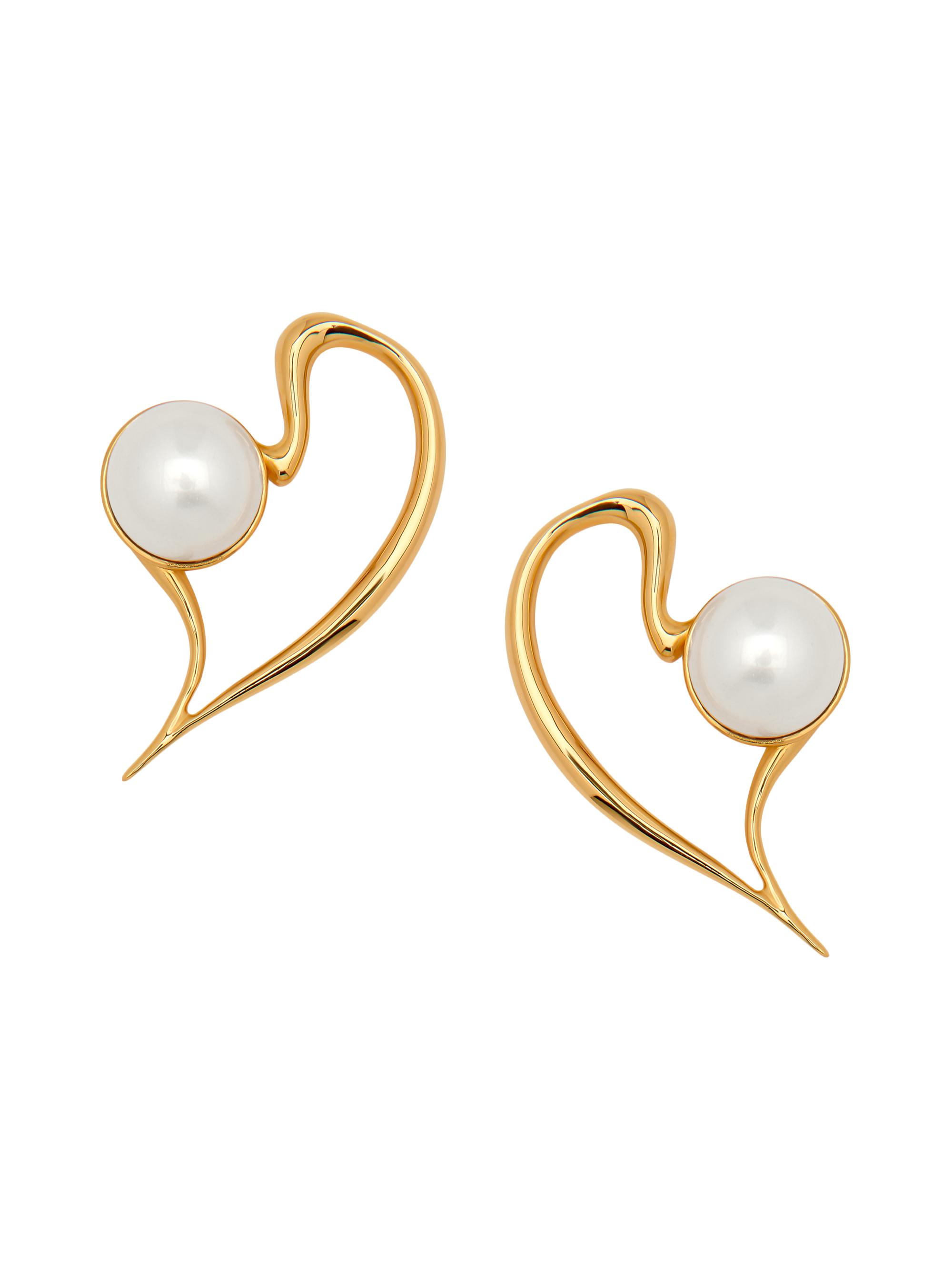 Oscar de la Renta Women's 24K-Gold-Plated & Imitation Pearl Open Heart Earrings - Pearl